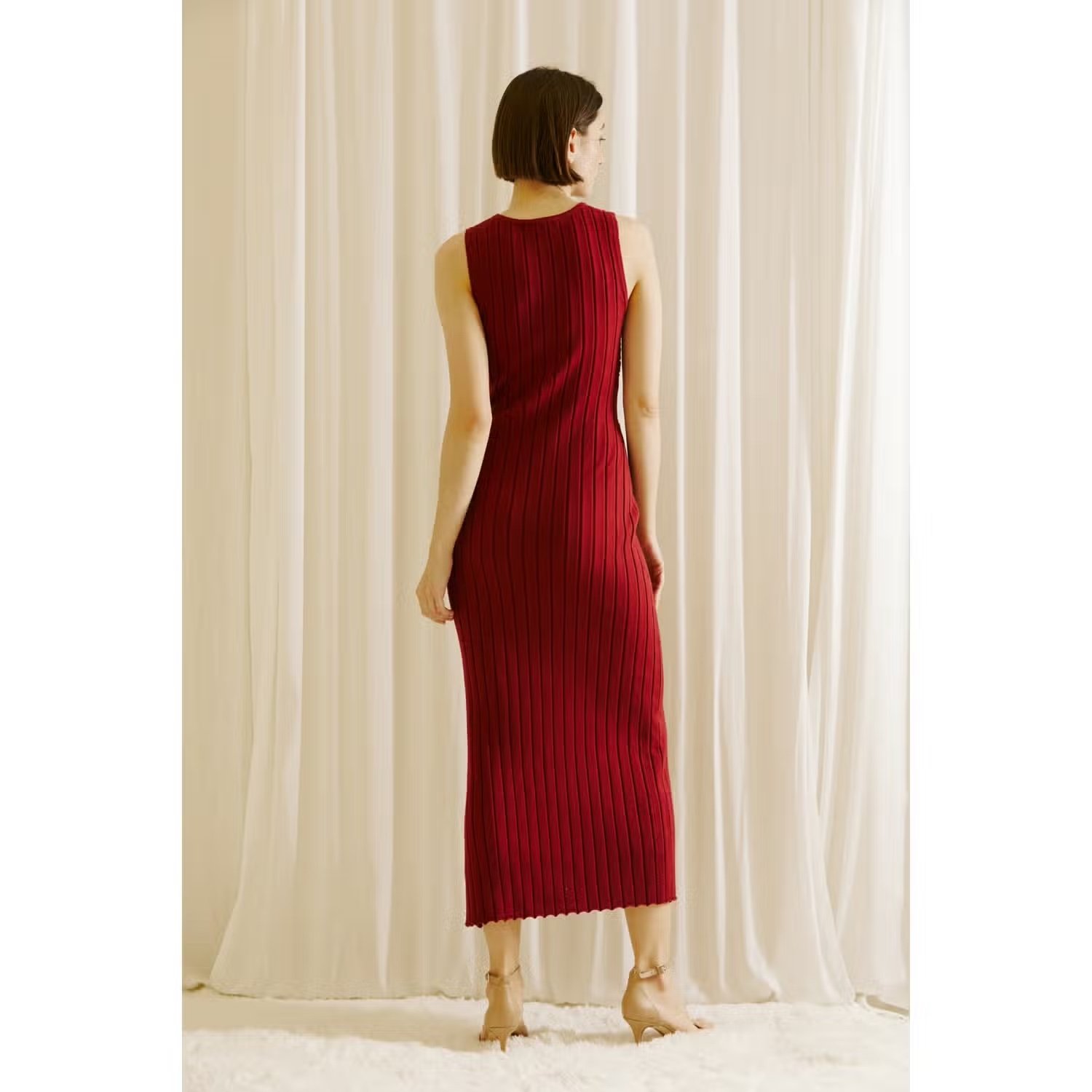 Sweater Ribbed Bodycon Midi Dress Wine