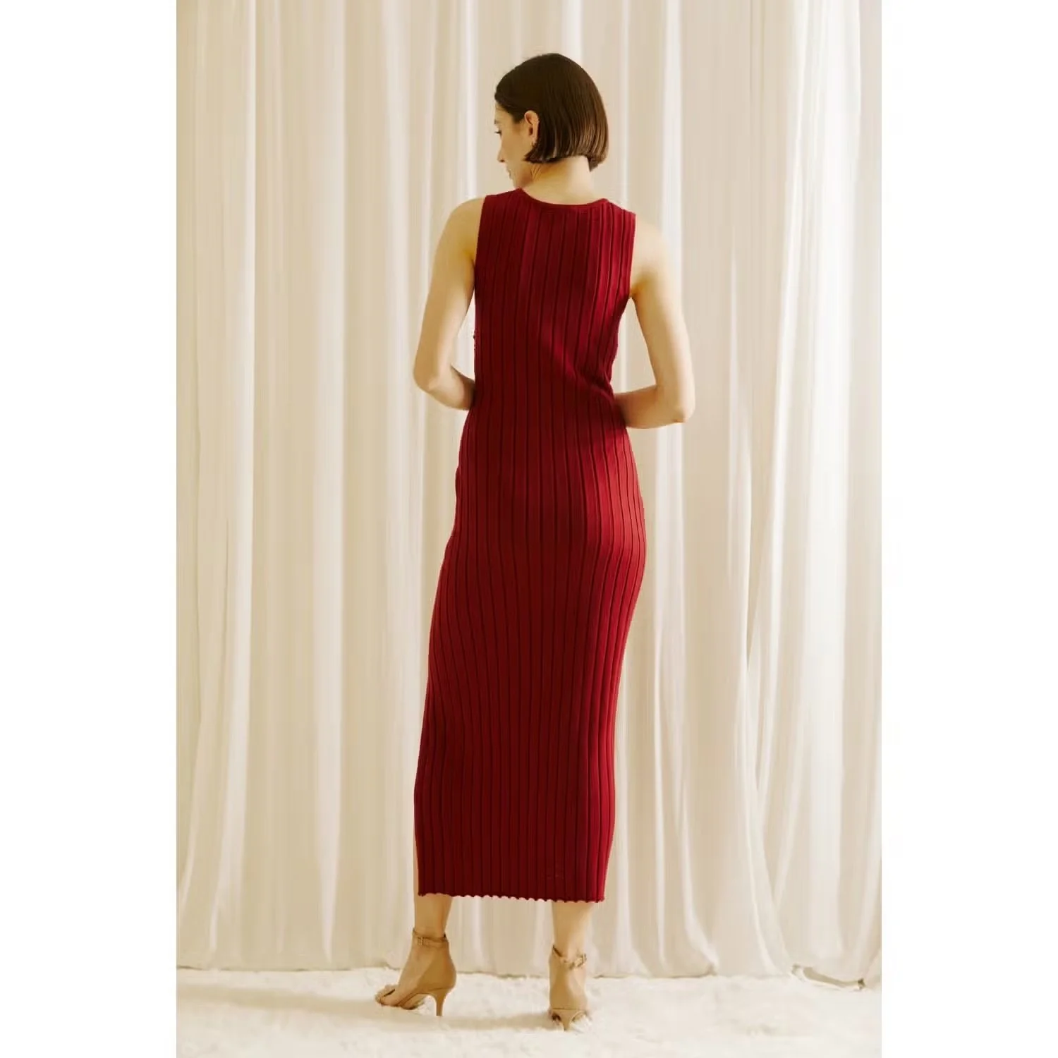 Sweater Ribbed Bodycon Midi Dress Wine  Byron & Barclay