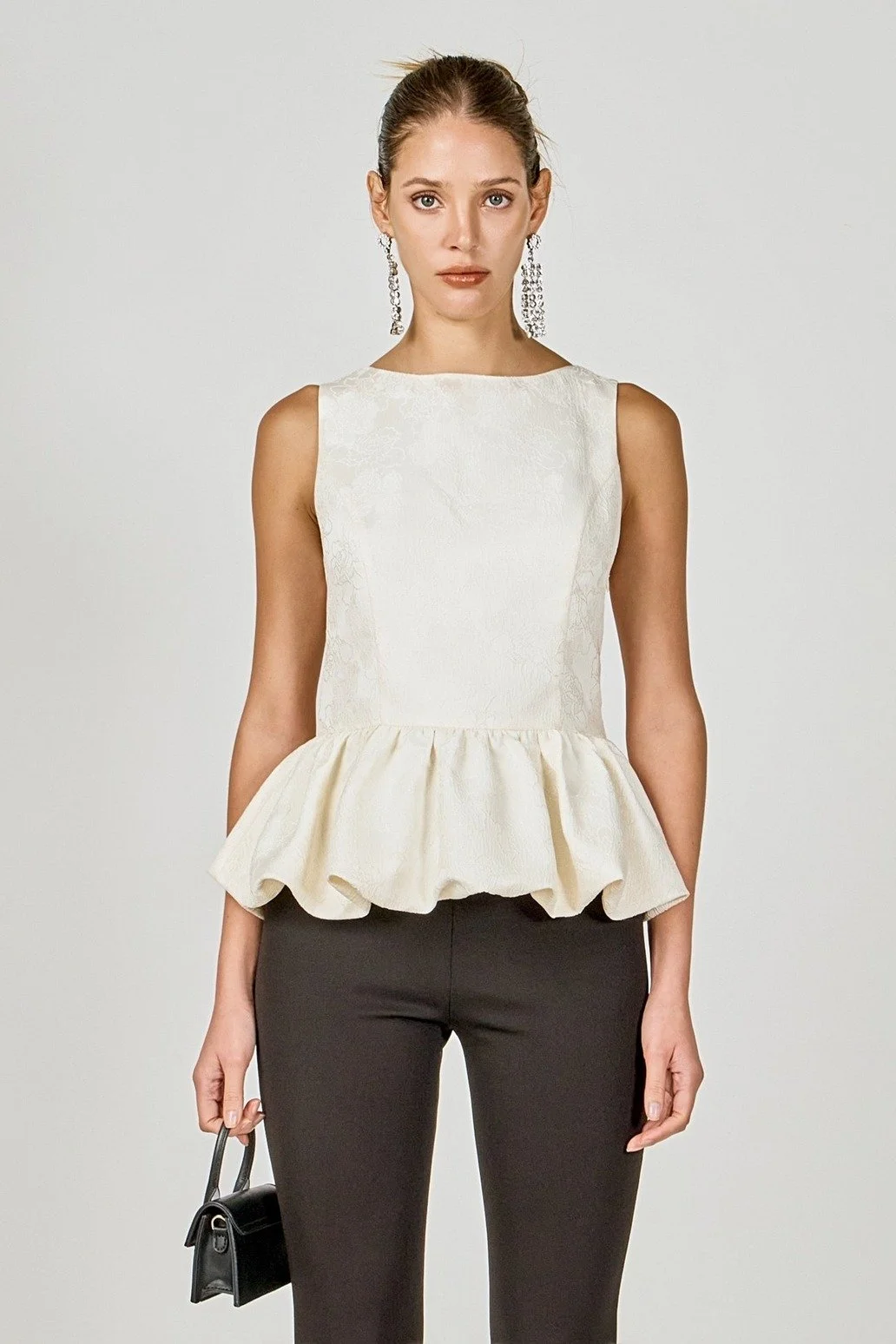 Jacquard Sleeveless Peplum Top Cream