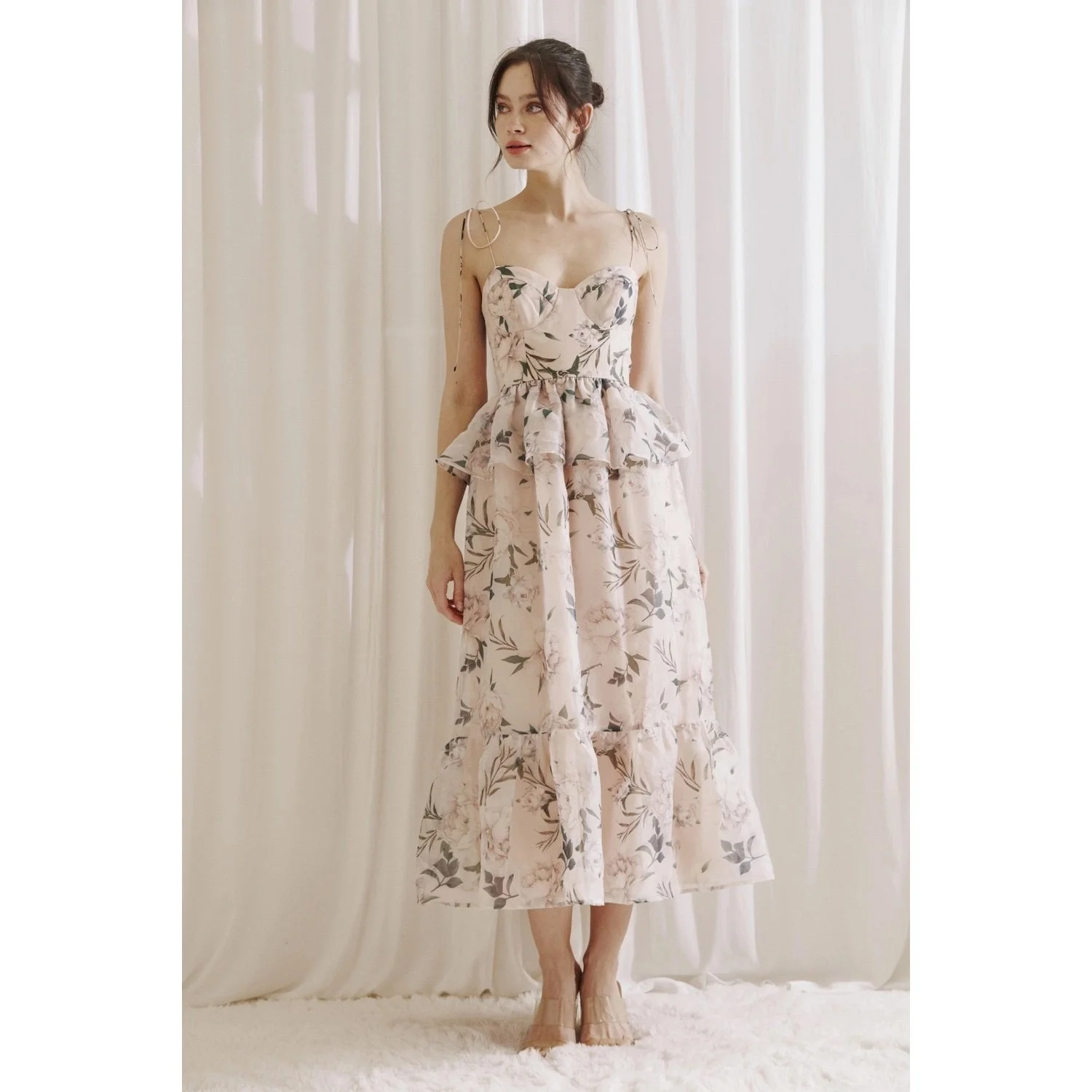 knee length dresses for ladies Self-Portrait - Grey Peplum Knit Midi Dress