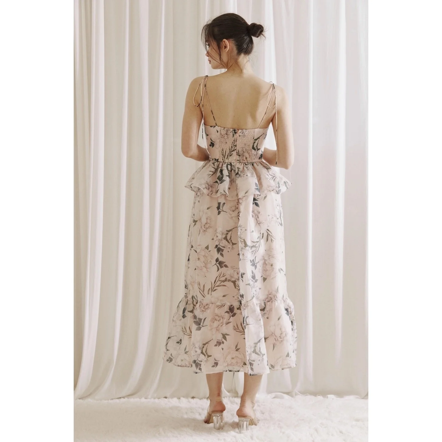 open lace back dress Two Tone Strapless Peplum Detail High-Low Dress  John Paul Ataker