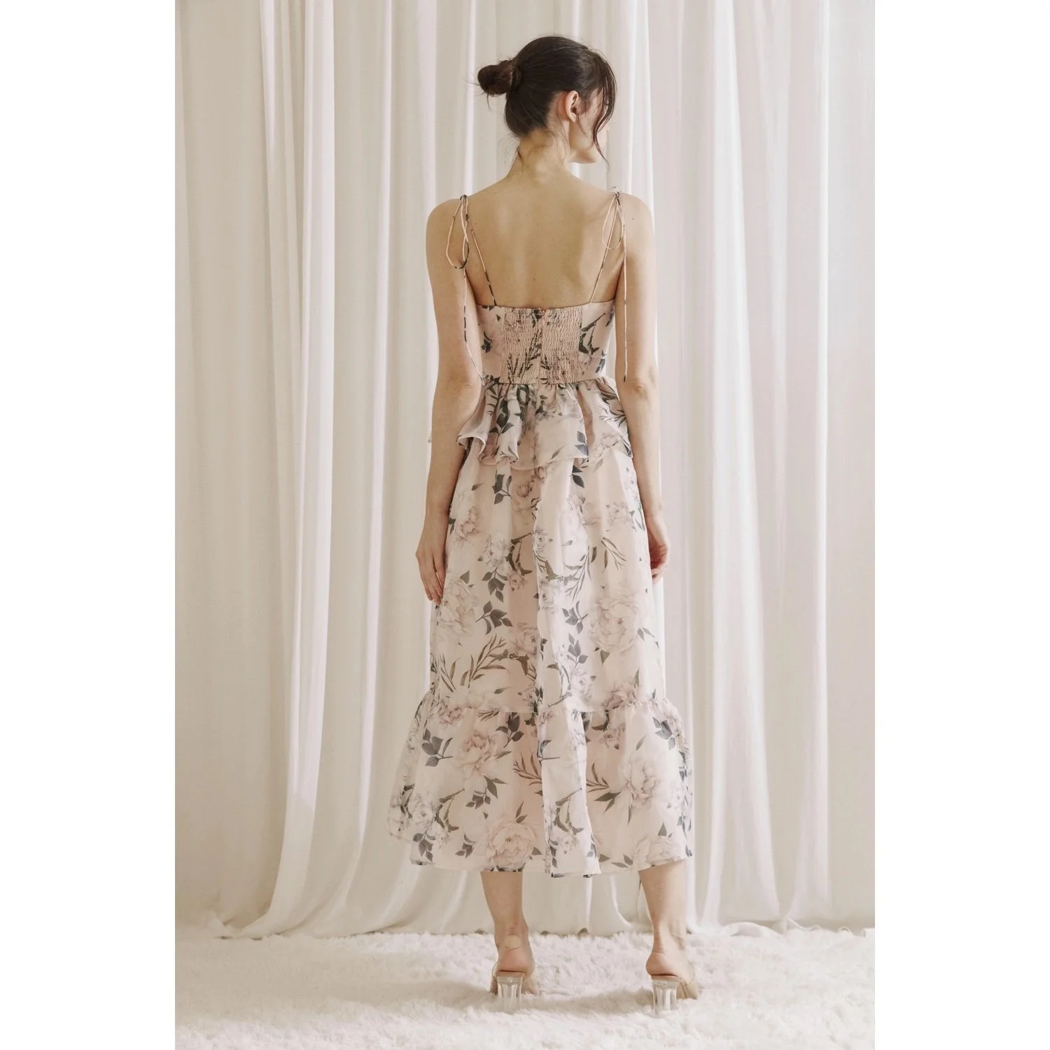 Floral Peplum Midi Dress Blush & Sage  Byron & Barclay