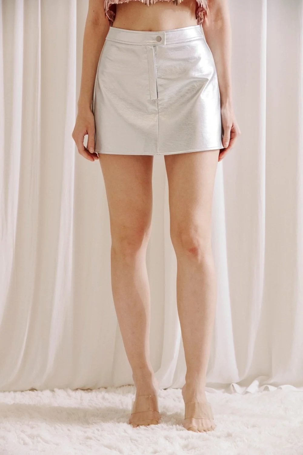 Faux Leather Mini Skirt Silver