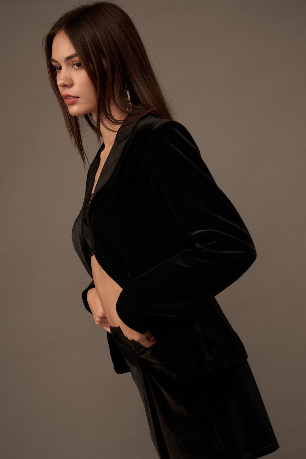 Notch Lapel Velvet Blazer Black