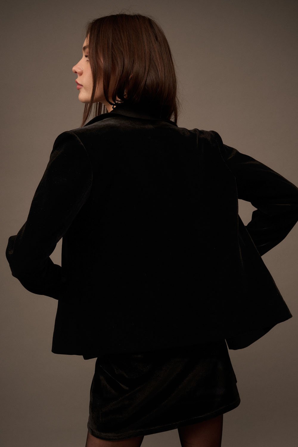 Notch Lapel Velvet Blazer Black