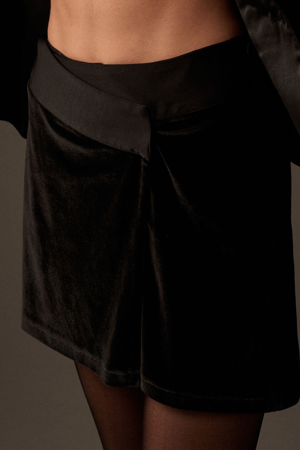 Velvet Wrap Mini Skirt Black