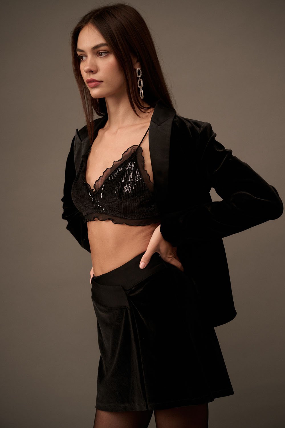 Velvet Wrap Mini Skirt Black