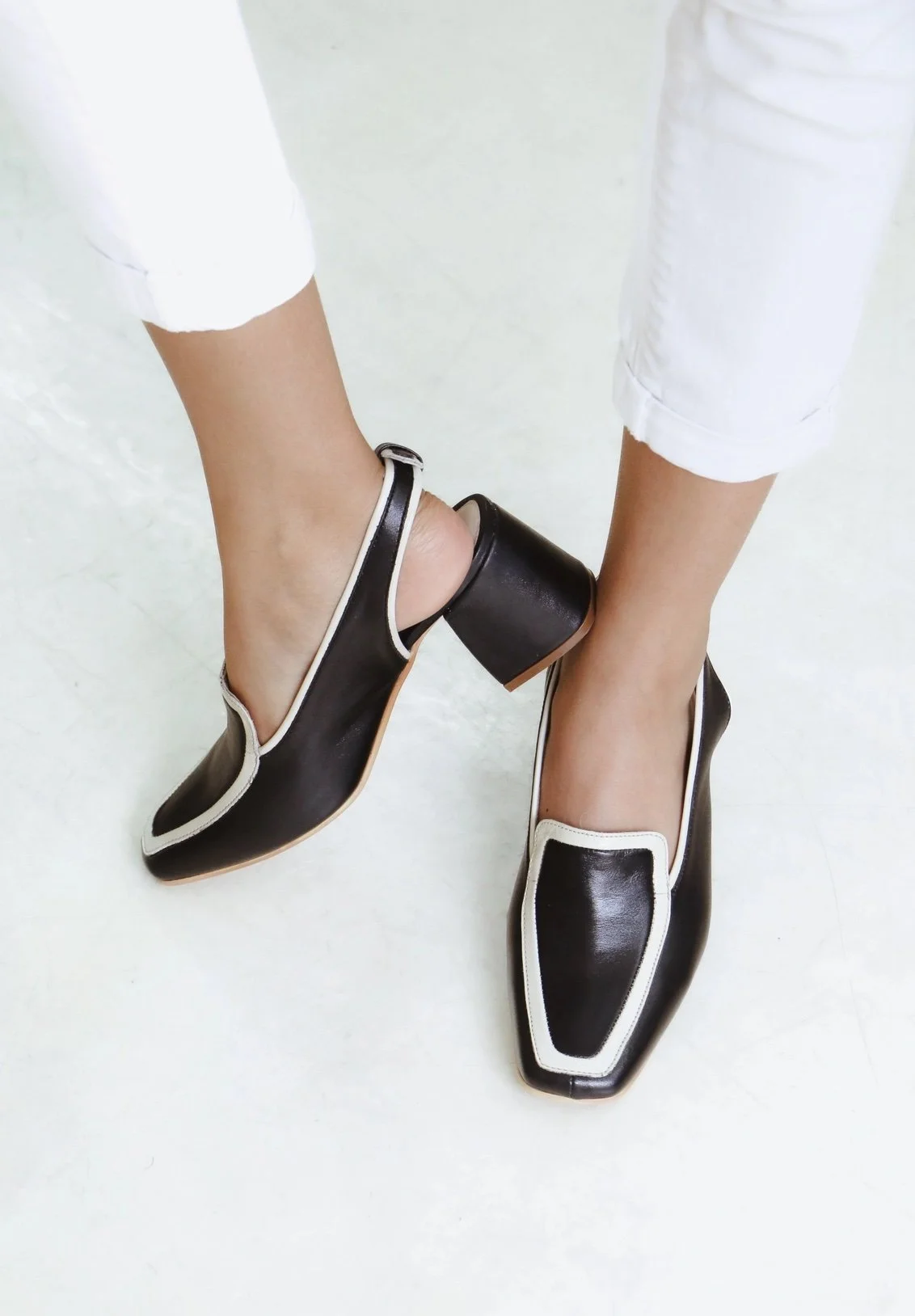 Stivali Bambina Heeled Mules Black/Ivory Leather