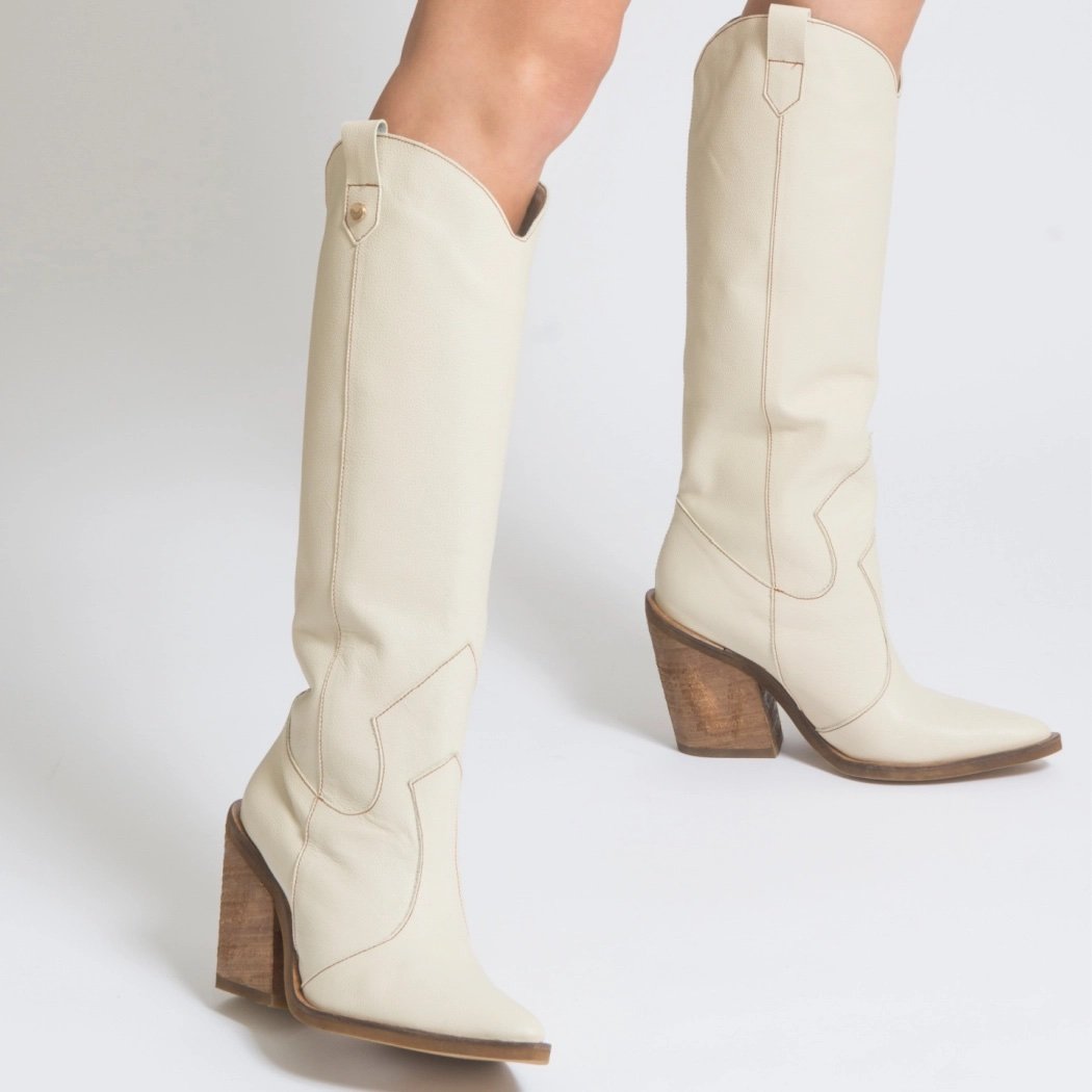 Stivali Macao Western Boot Ivory Smooth Leather — Byron & Barclay