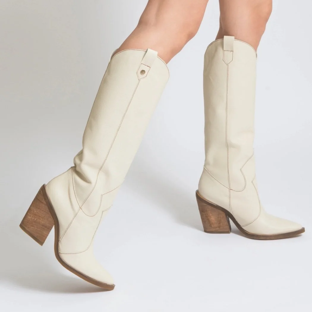 Stivali Macao Western Boot Ivory Smooth Leather