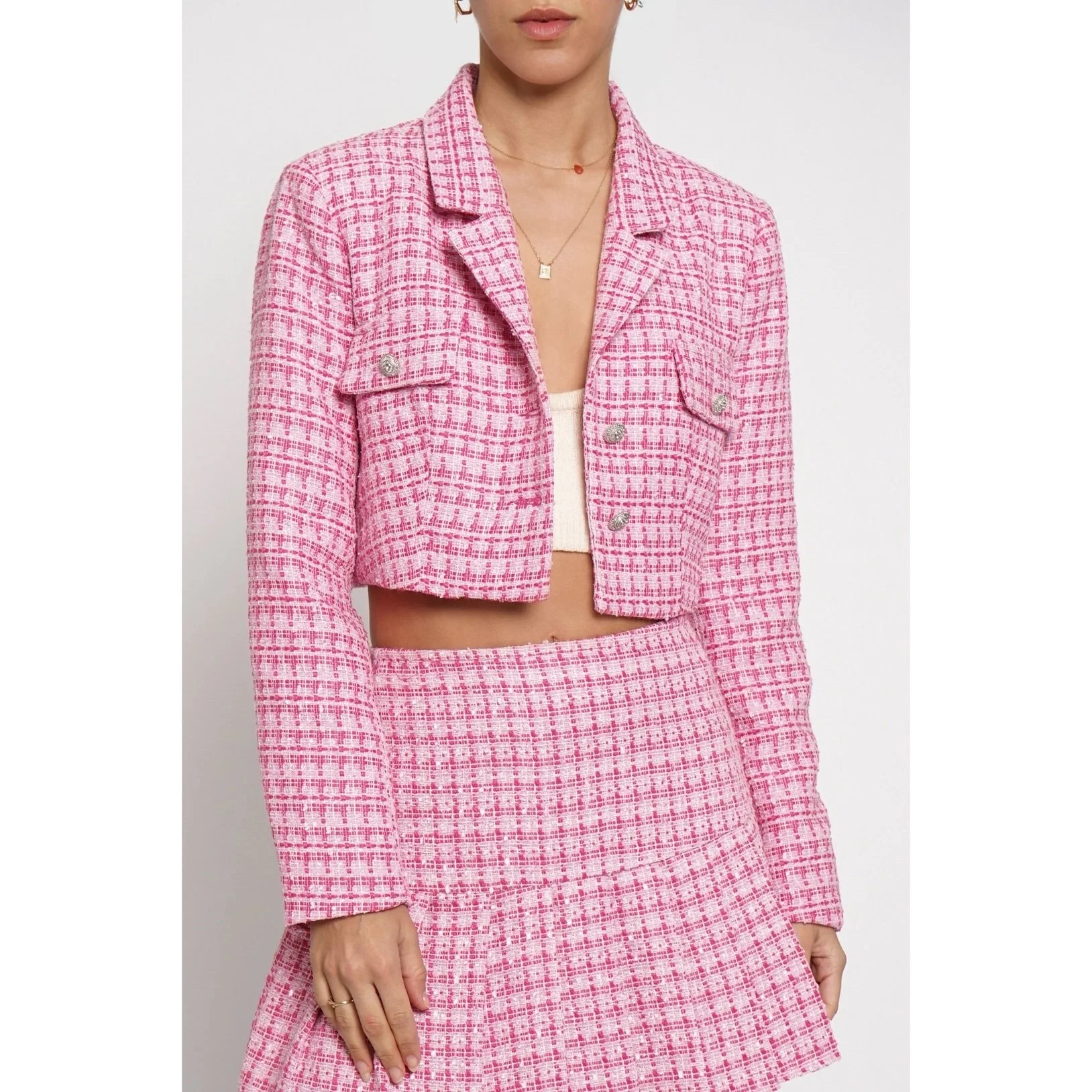 Cropped Tweed Jacket Pink