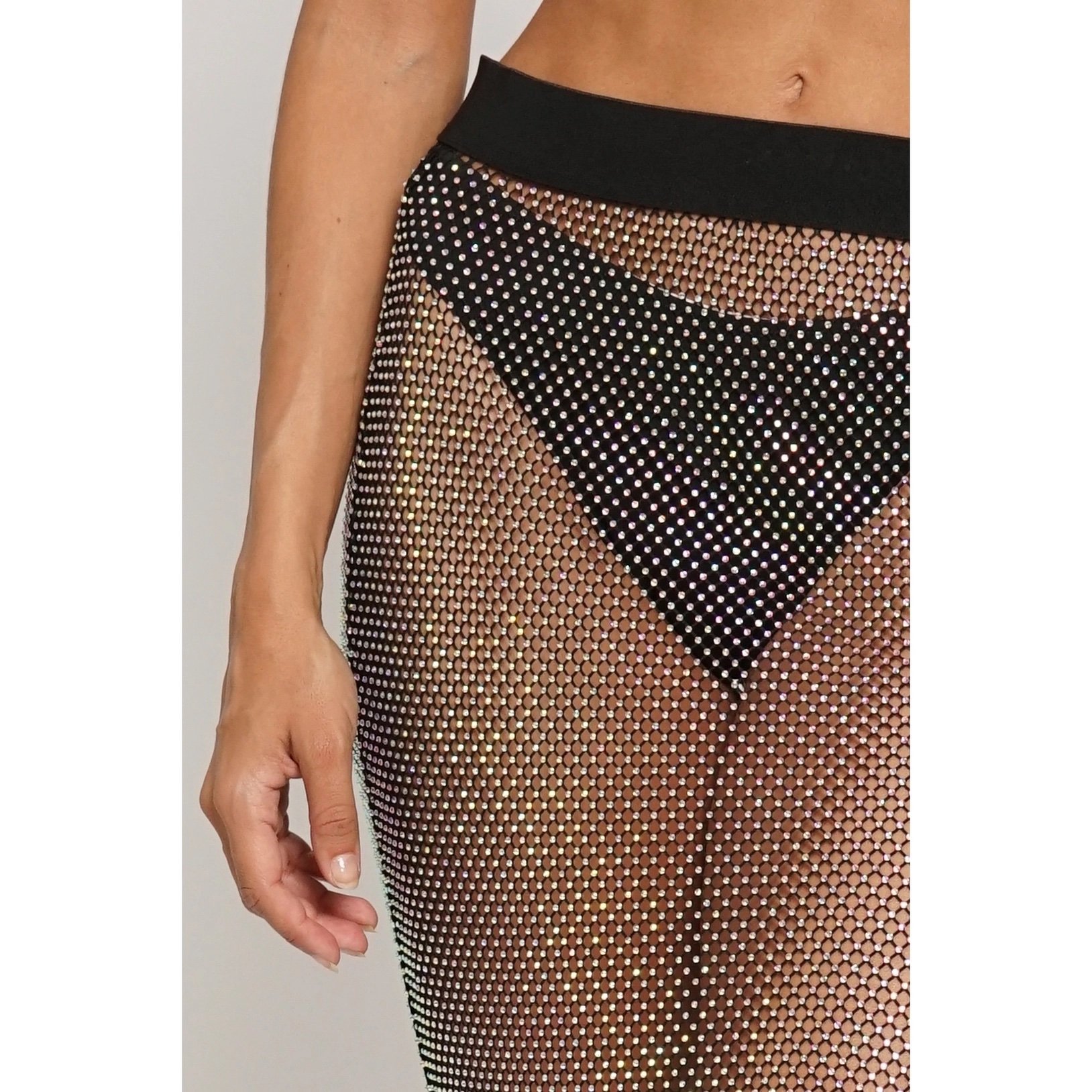 Rhinestone Mesh Maxi Skirt Black