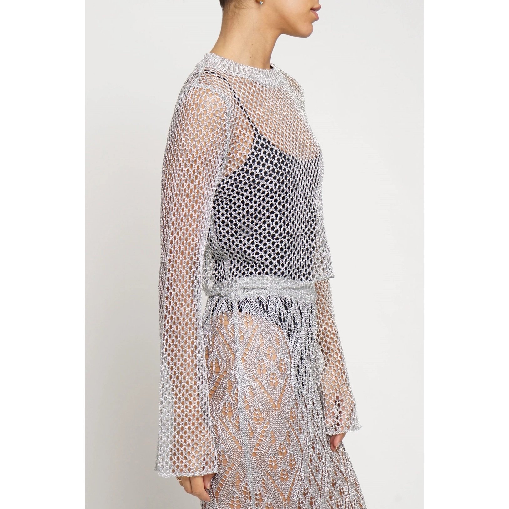 Mesh Knit Sweater Silver Metallic  Byron & Barclay