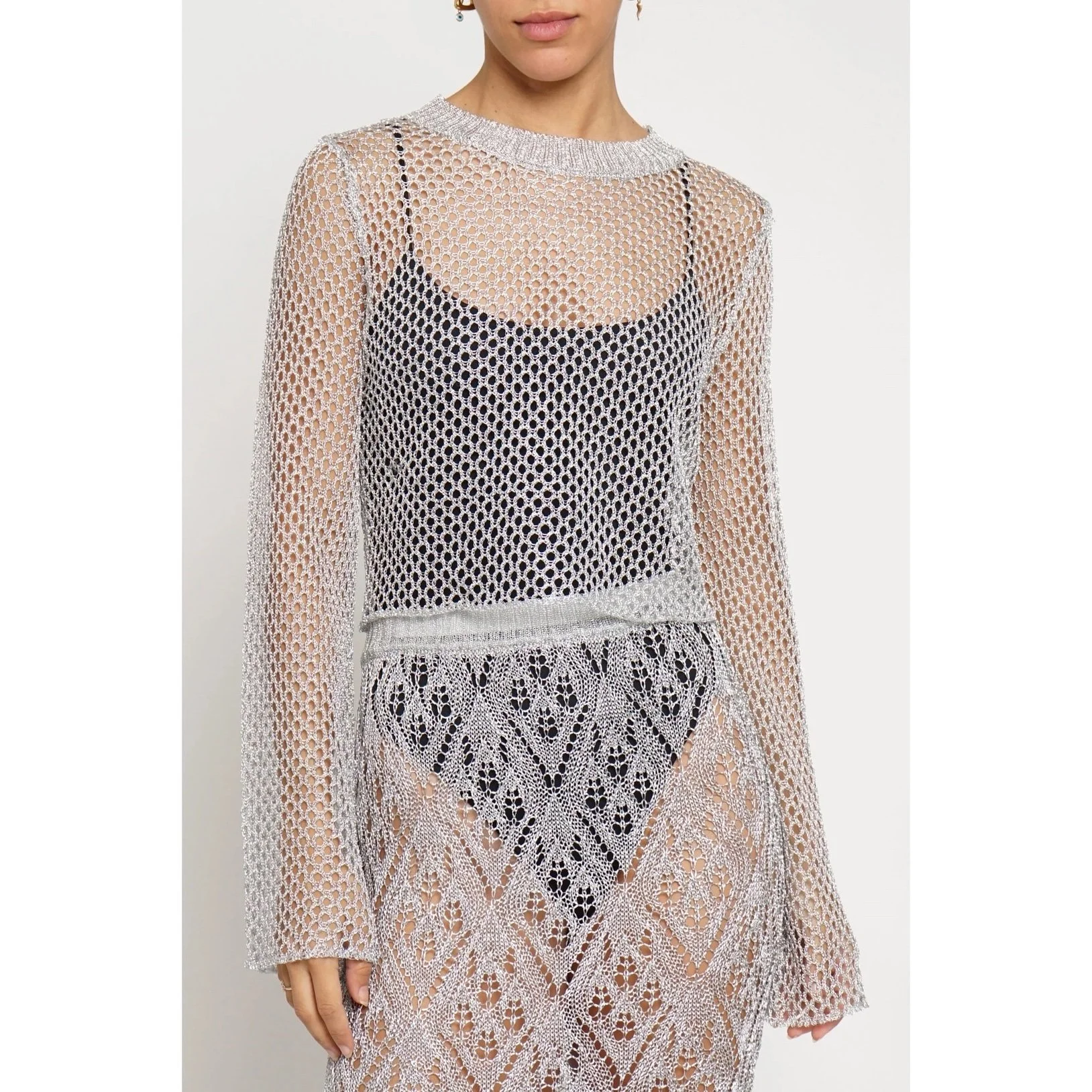 Mesh Knit Sweater Silver Metallic