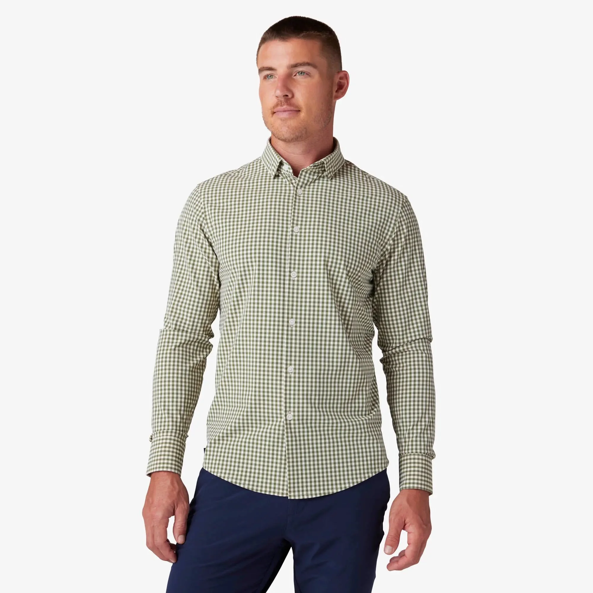 M+M Leeward No Tuck Dress Shirt Sage Gingham