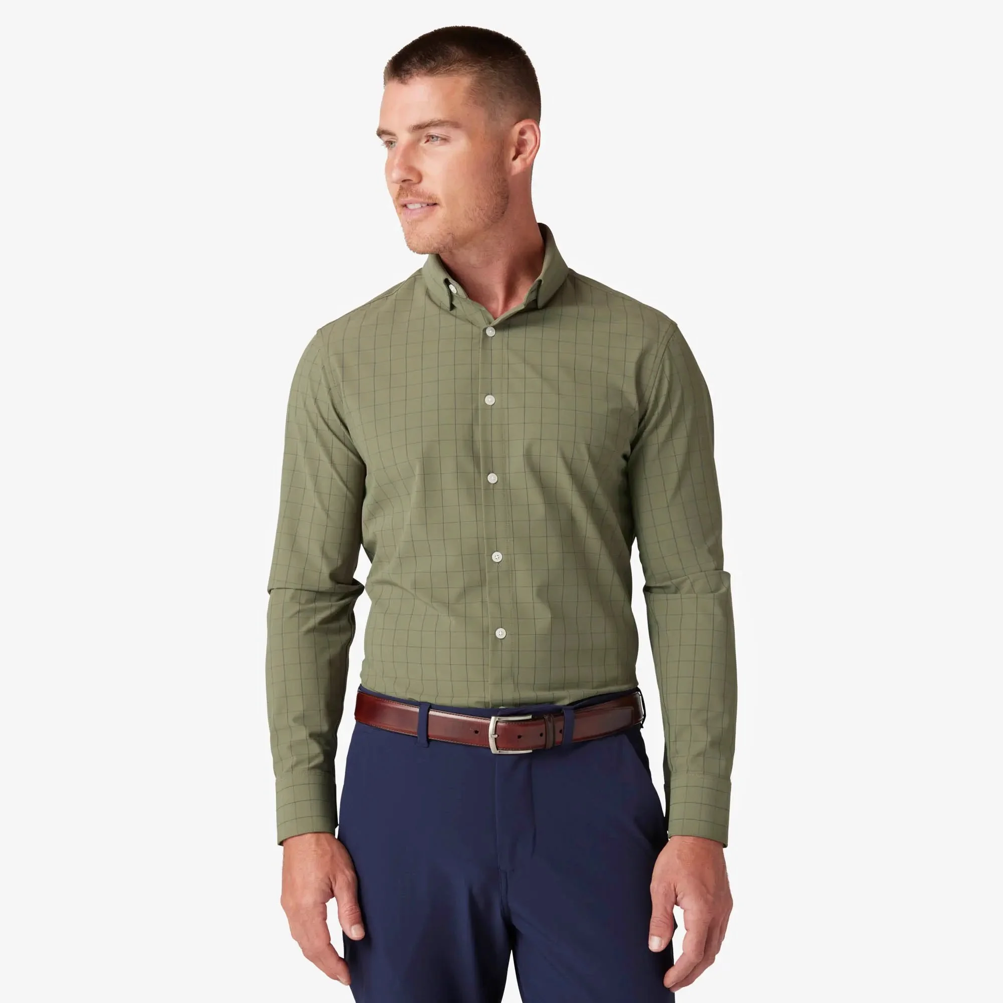 M+M Leeward Dress Shirt Sage Lexington Plaid