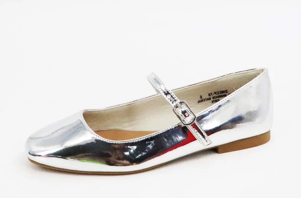 Sweep Maryjane Buckle Ballet Flats Silver Patent