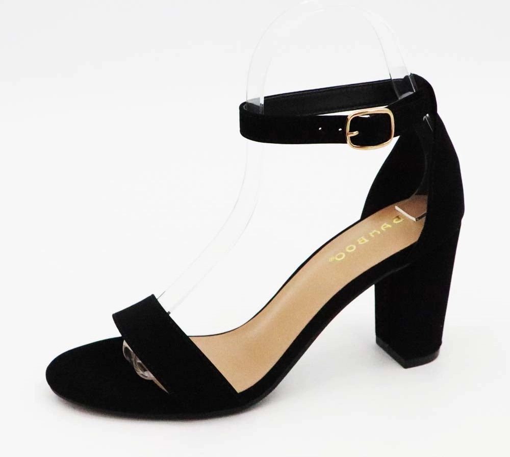 Striking Single Band Ankle Strap Chunky Heel Black Nubuck