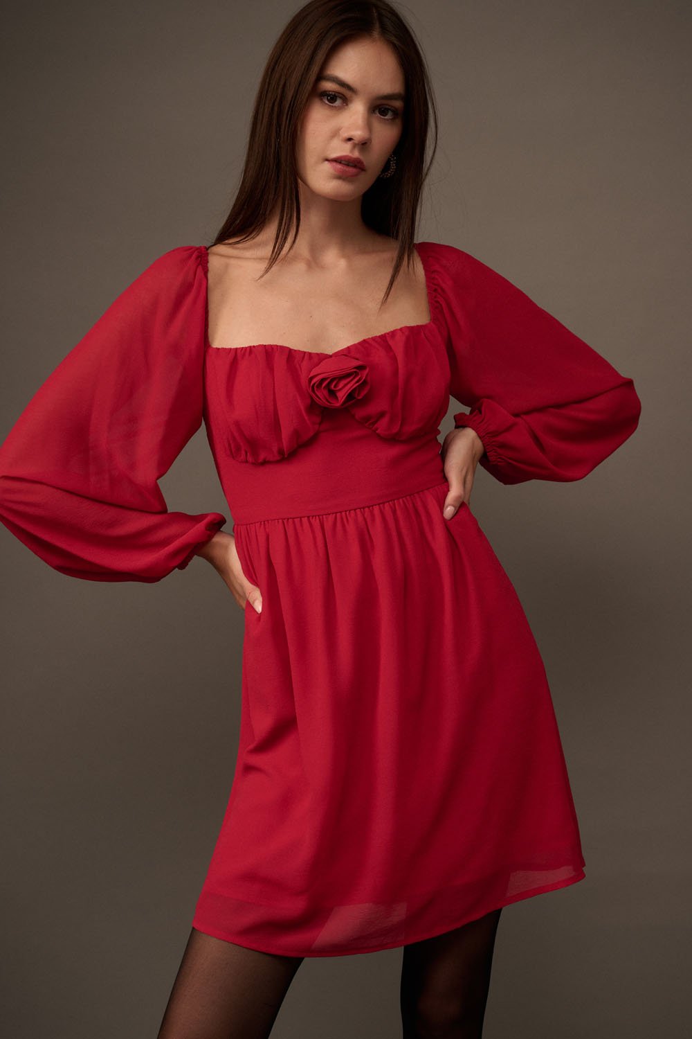 Sweetheart Rosette Mini Dress Ruby