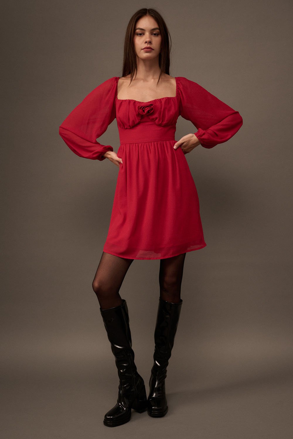 Sweetheart Rosette Mini Dress Ruby