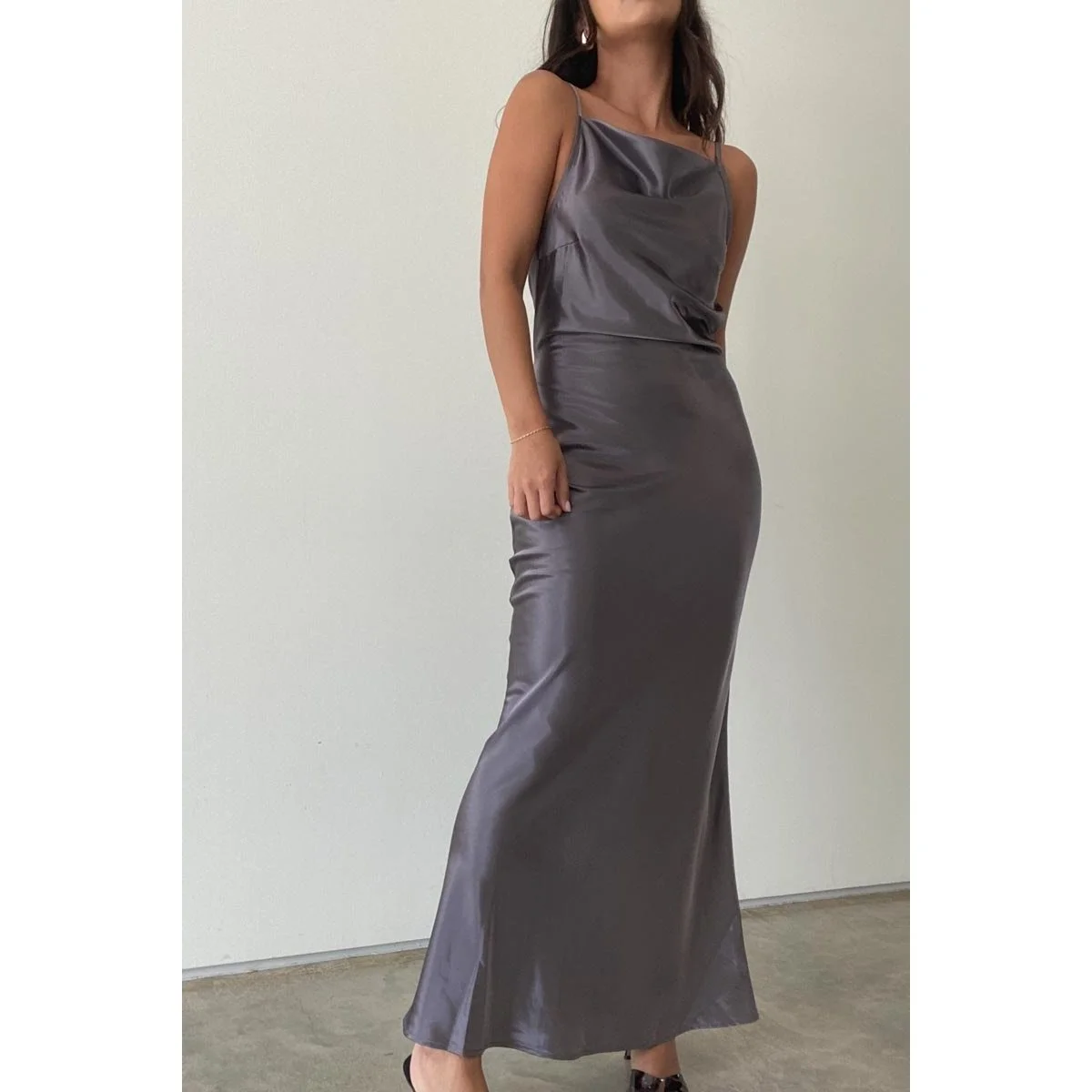chinese dress ladies Satin Wrap Maxi Dress with Slit