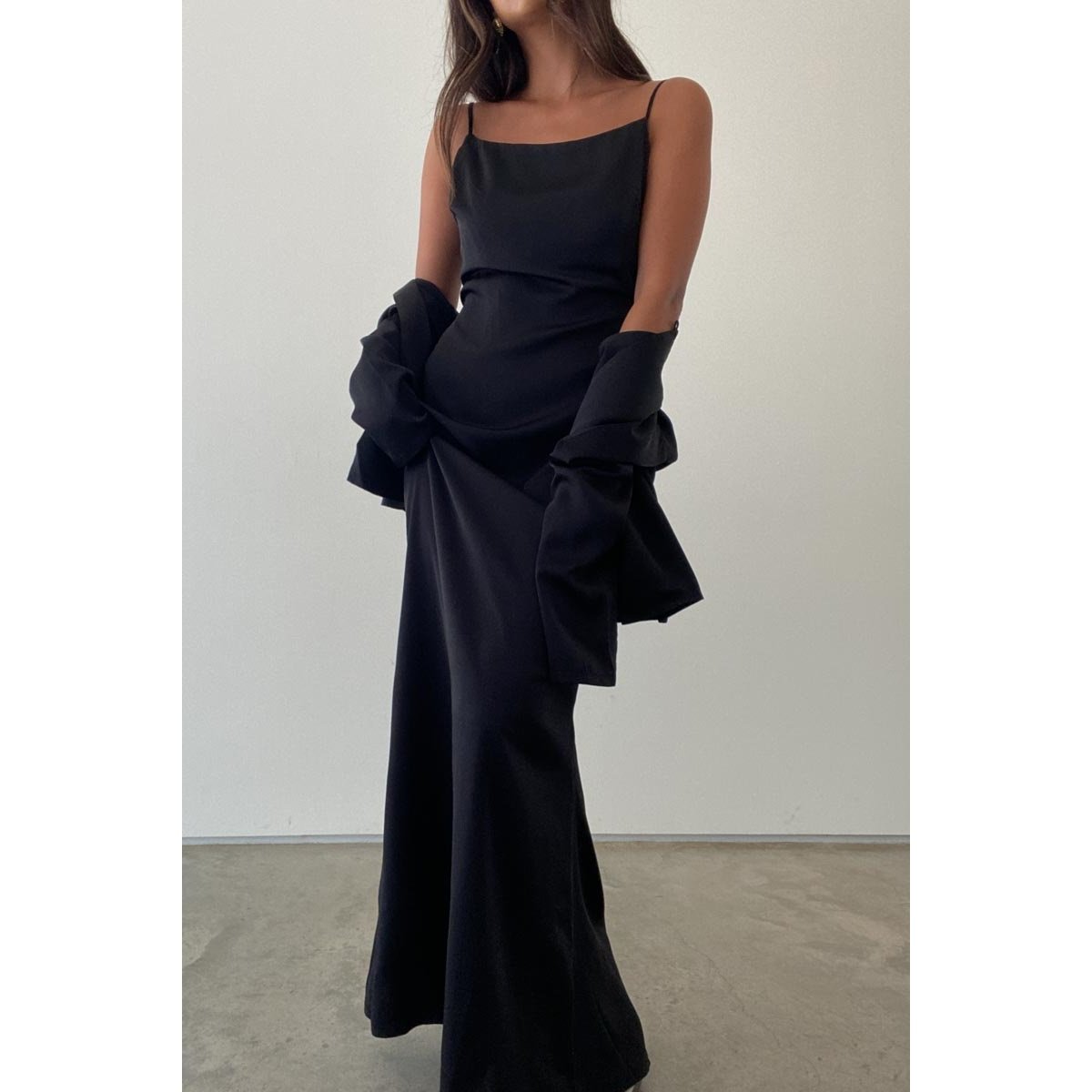 Satin Slip Dress with Cardigan Black — Byron Barclay