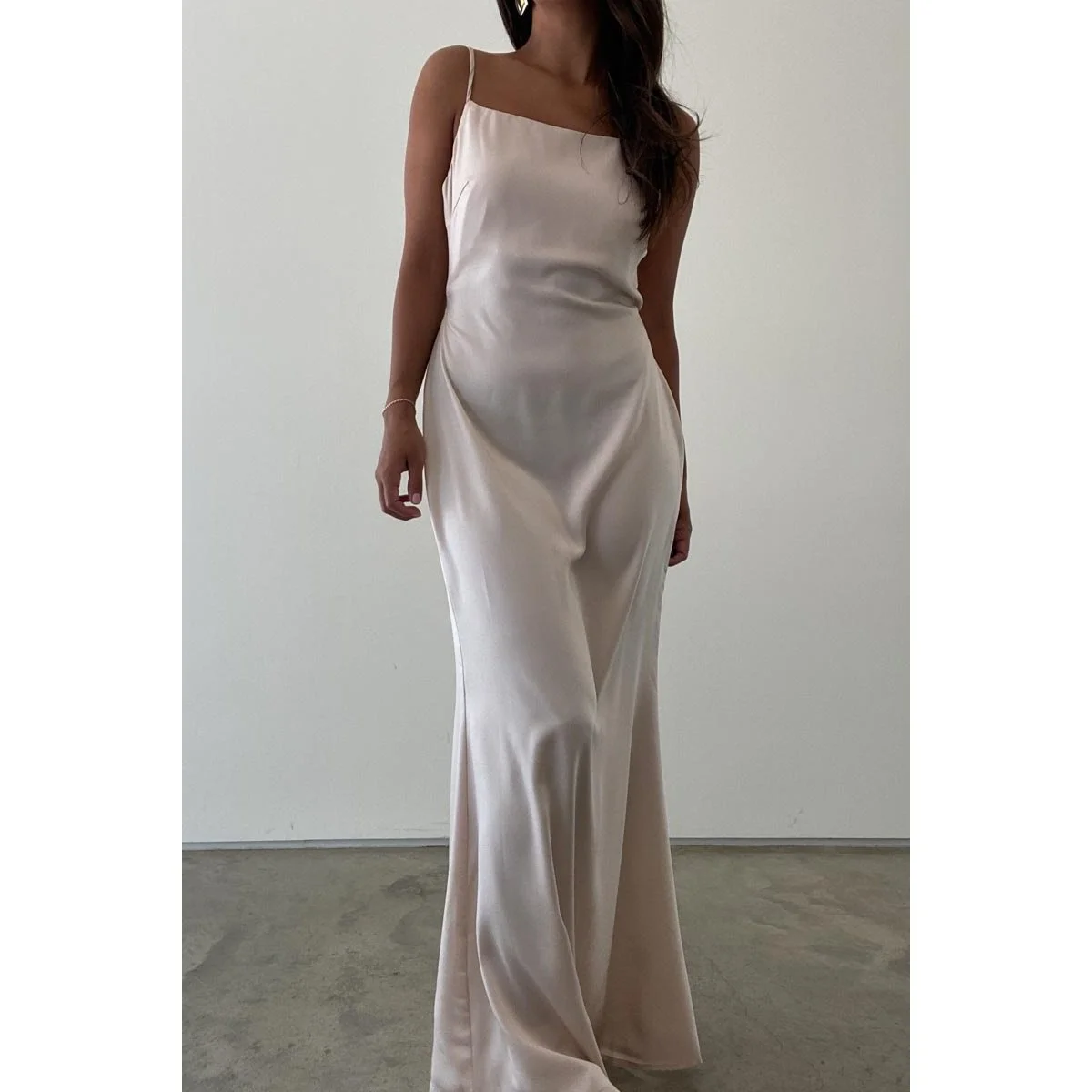 slim fit dress slacks Long Silk Slip Dress in Pearl main image 0