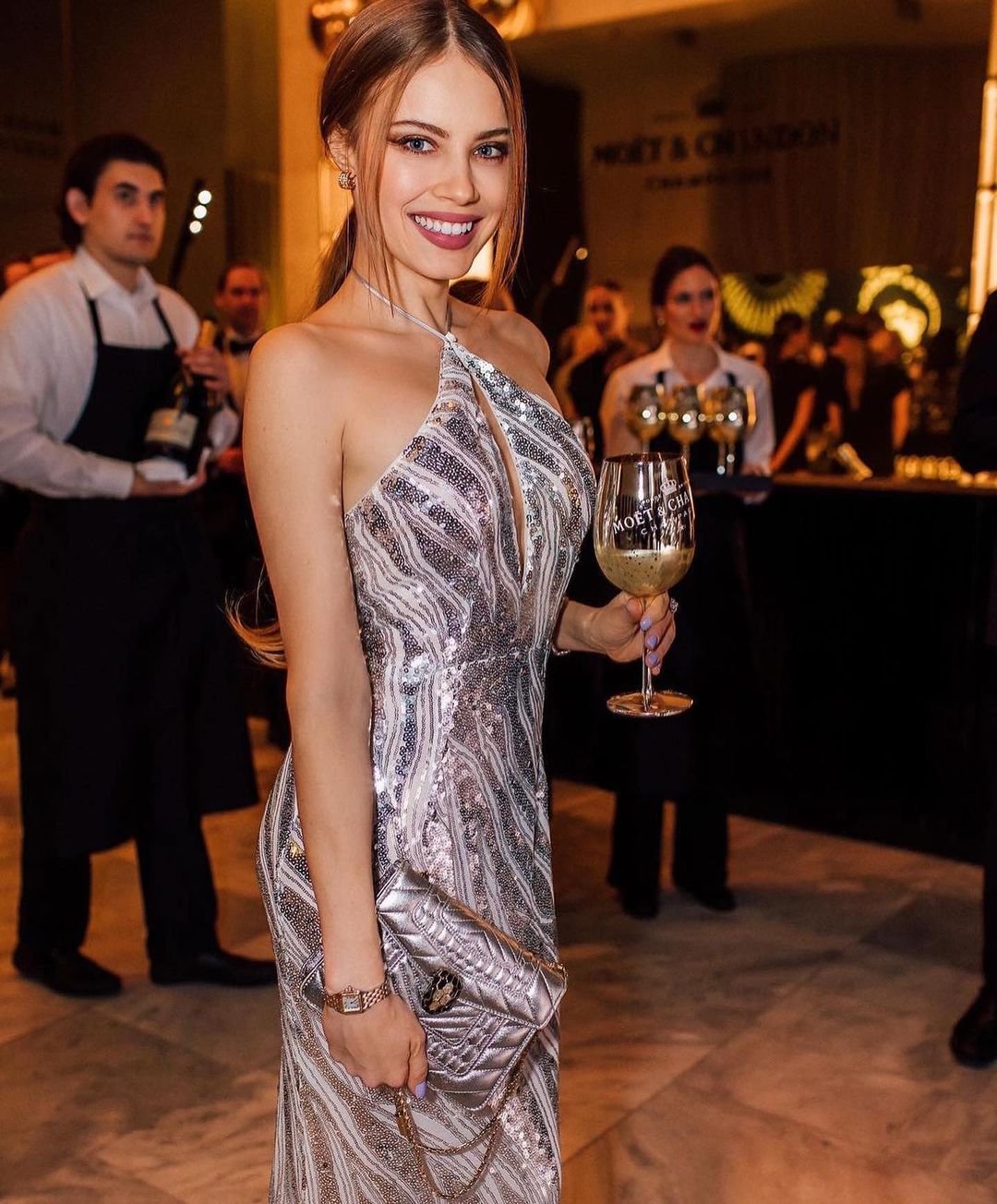 Sky Halter Neck Sequin Midi Dress Silver