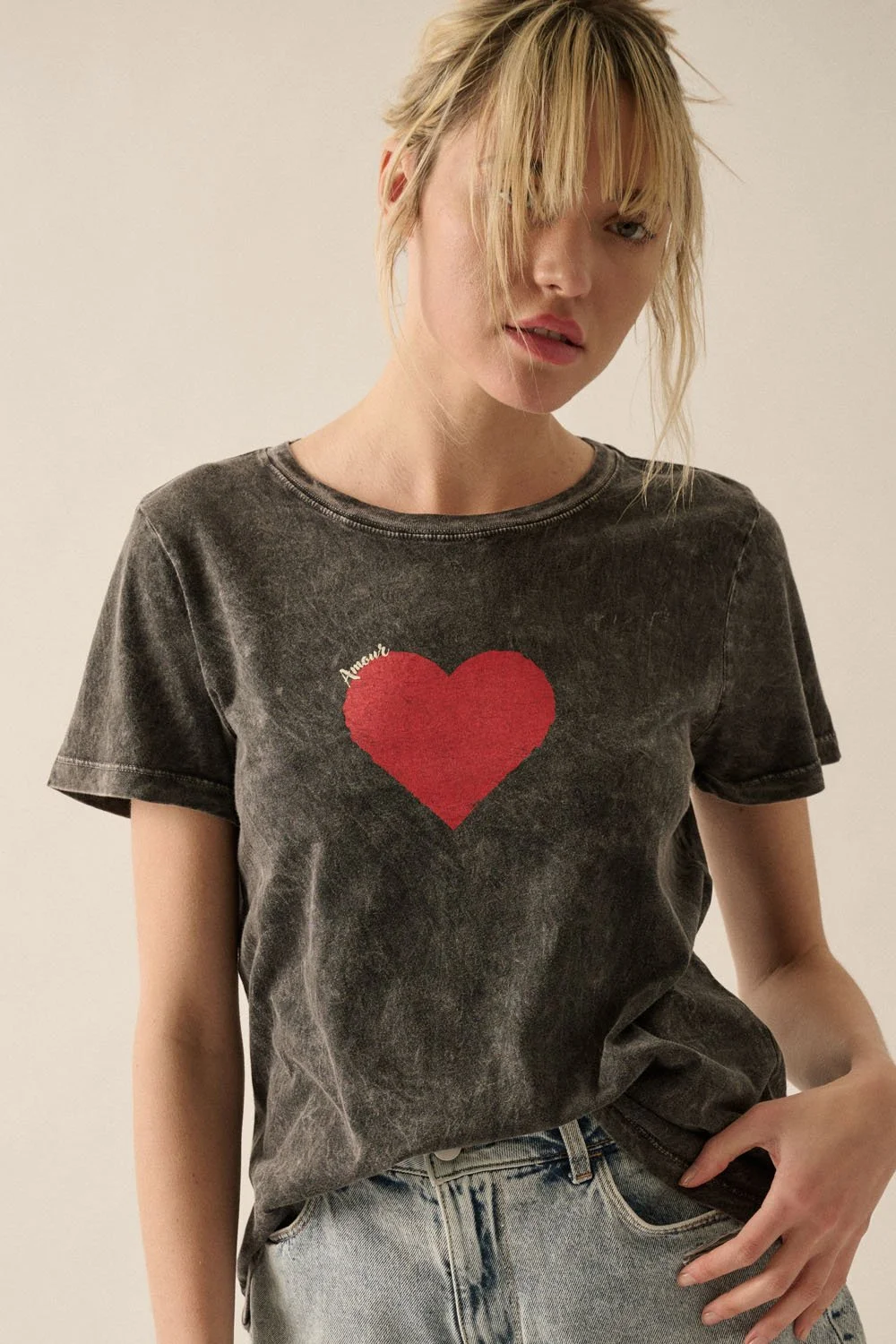 Amour Heart Tee Charcoal Mineral