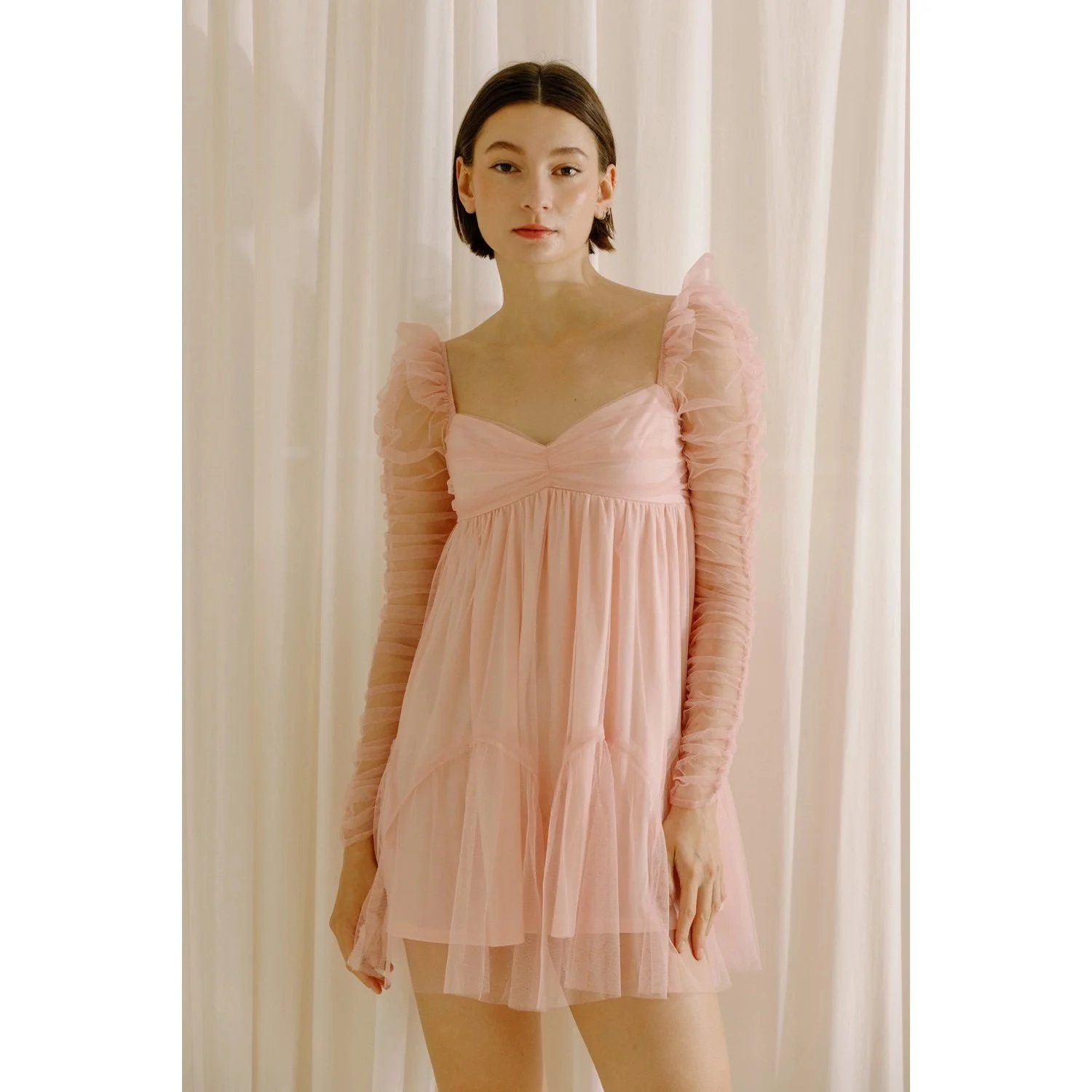 Pink Baby Doll Tulle Sleeve Mini Dress
