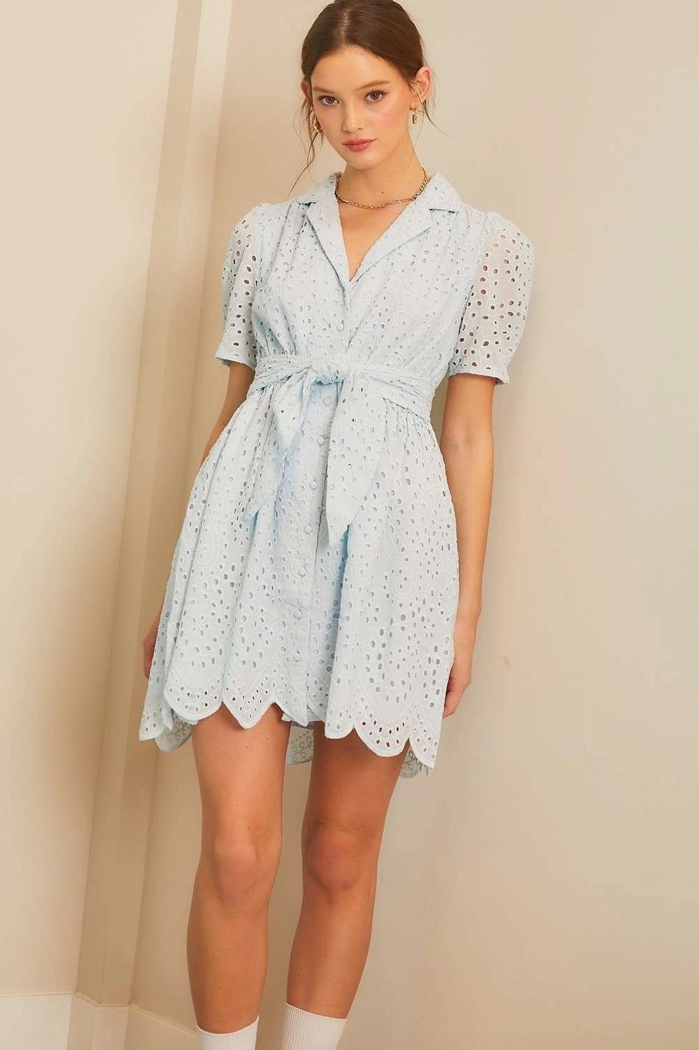 Eyelet Shirt Dress Baby Blue