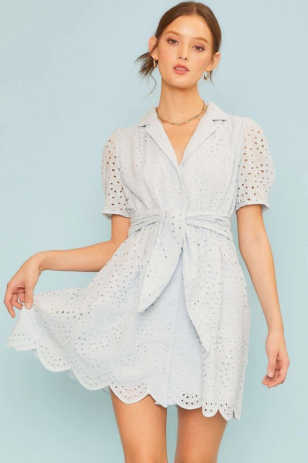 Eyelet Shirt Dress Baby Blue