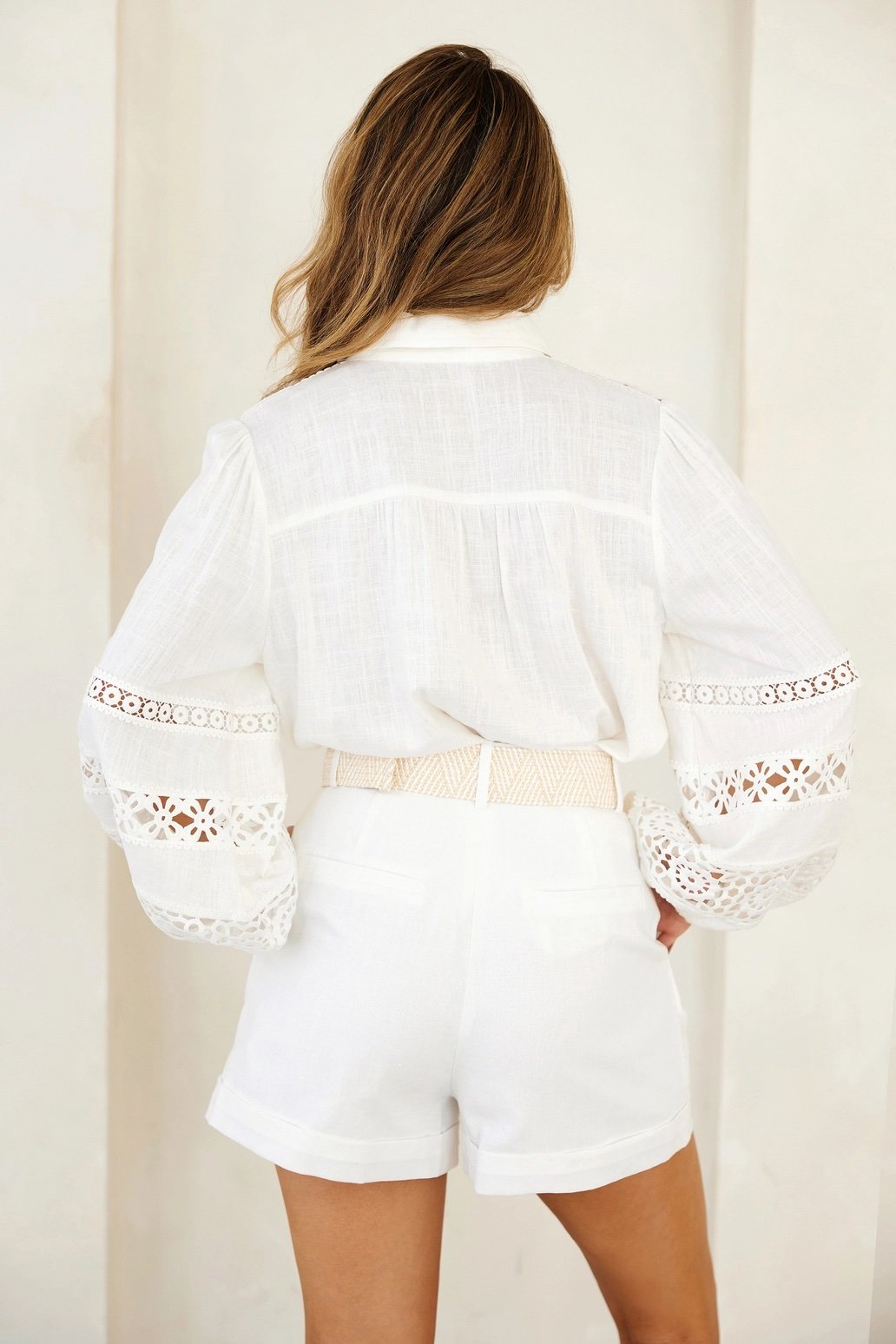 White Pleated Cuffed Shorts