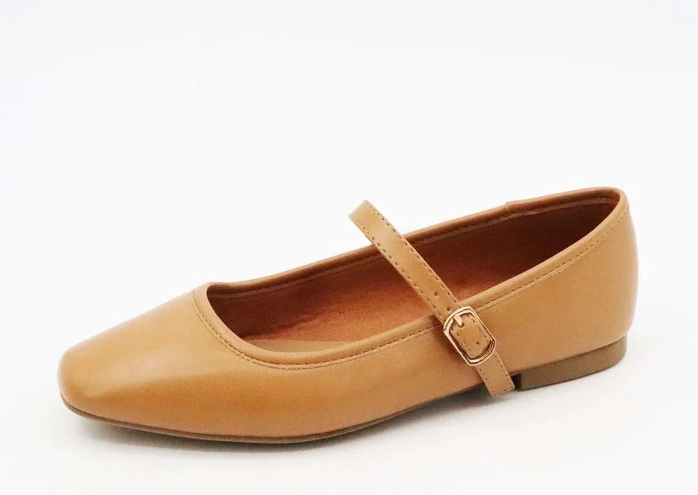 Sweep Maryjane Buckle Ballet Flats Tan