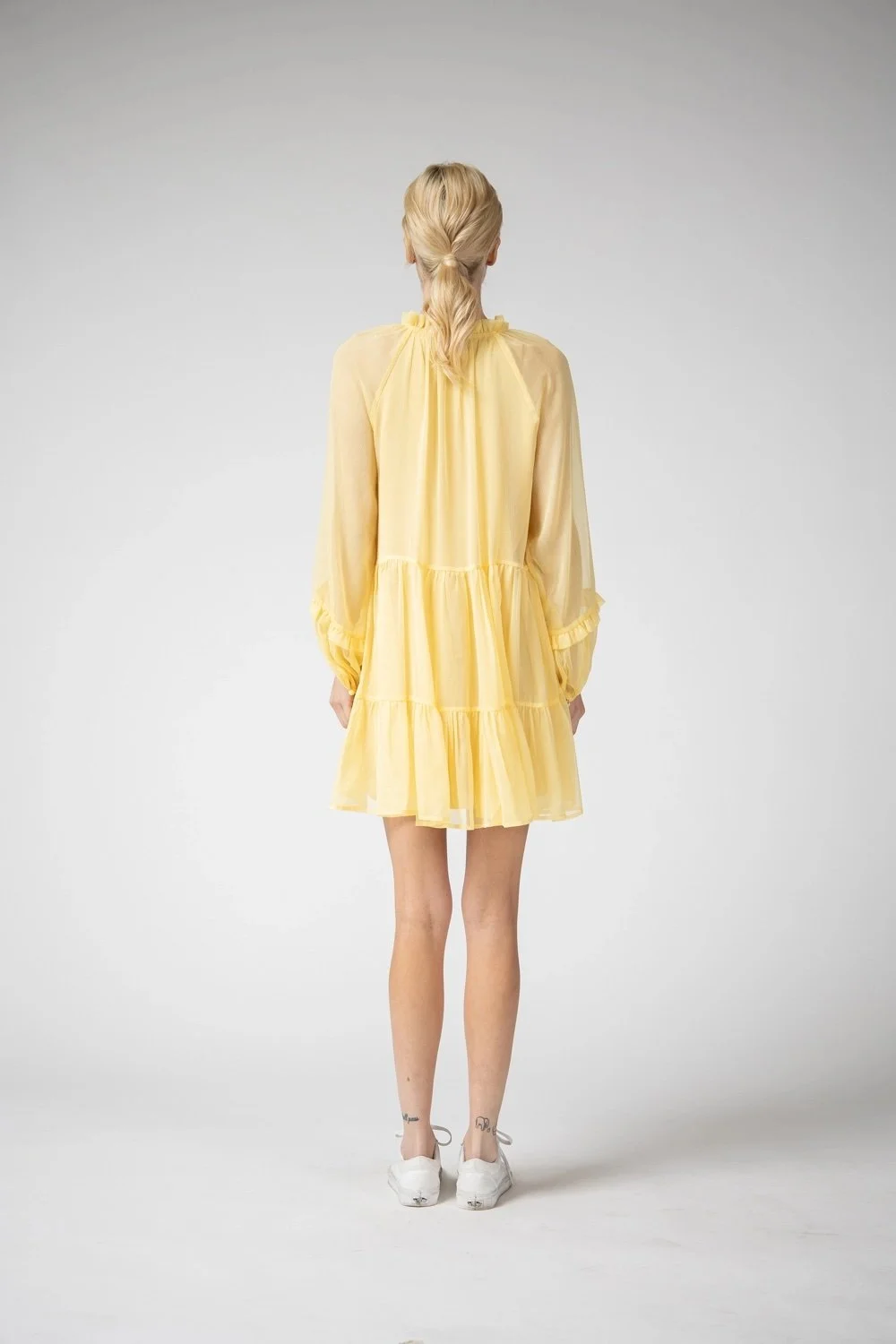 Chiffon Tiered Swing Dress Yellow  Byron & Barclay