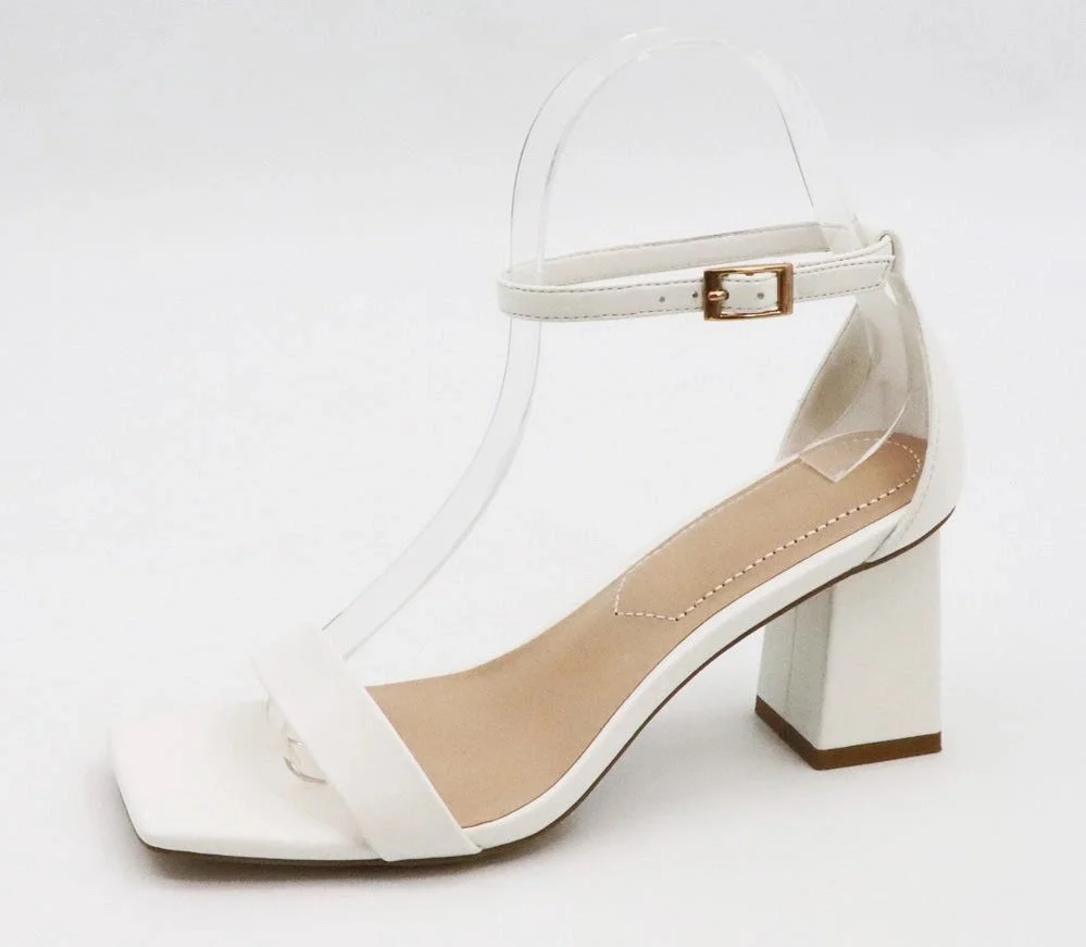 Lasting Ankle Strap Block Heel White