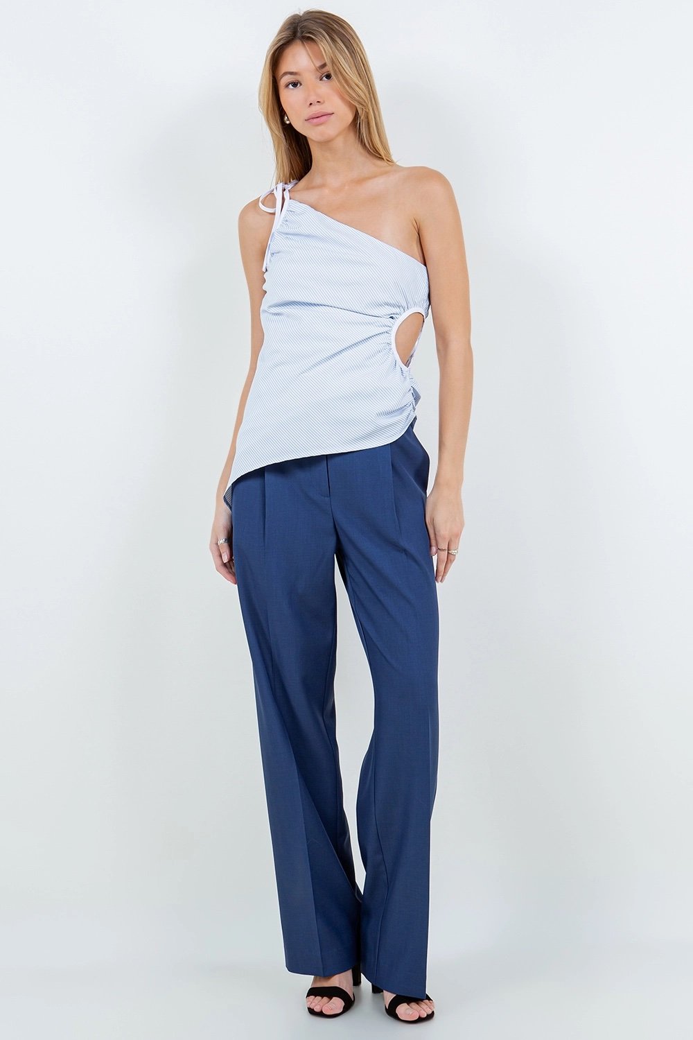 Pleated Straight Leg Trousers French Blue