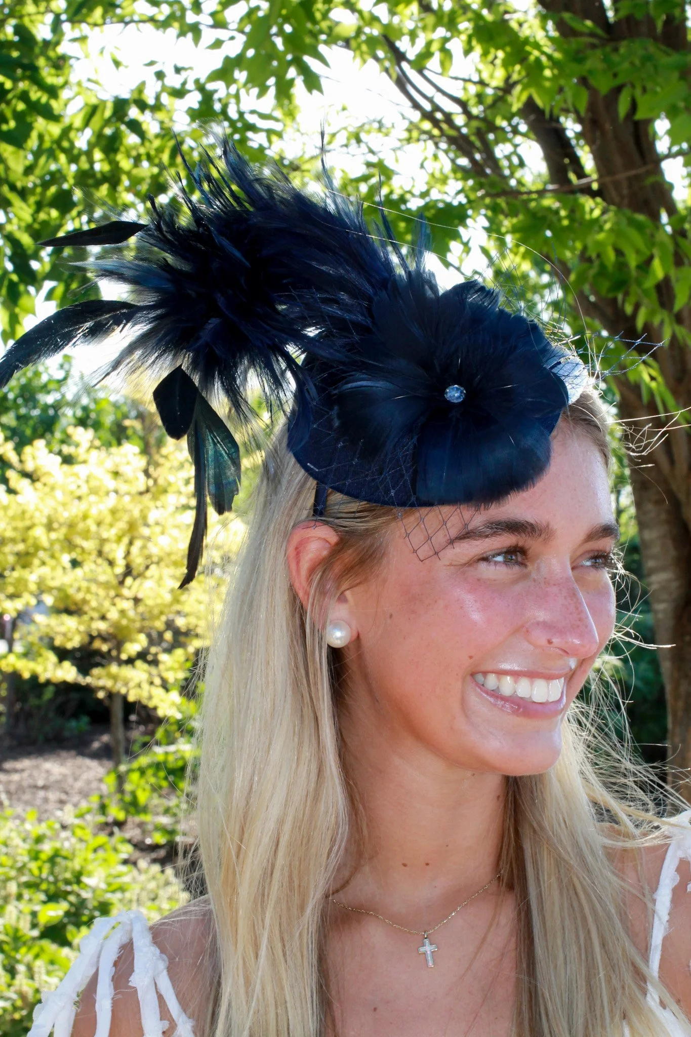 Exaggerated Feather Pillbox Fascinator Navy