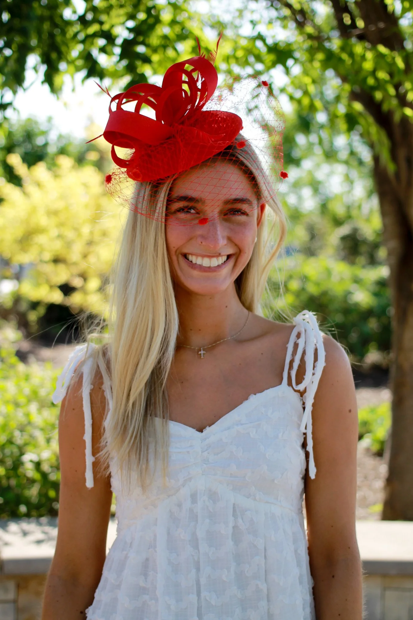 Pillbox Loop Fascinator with Veil Cherry