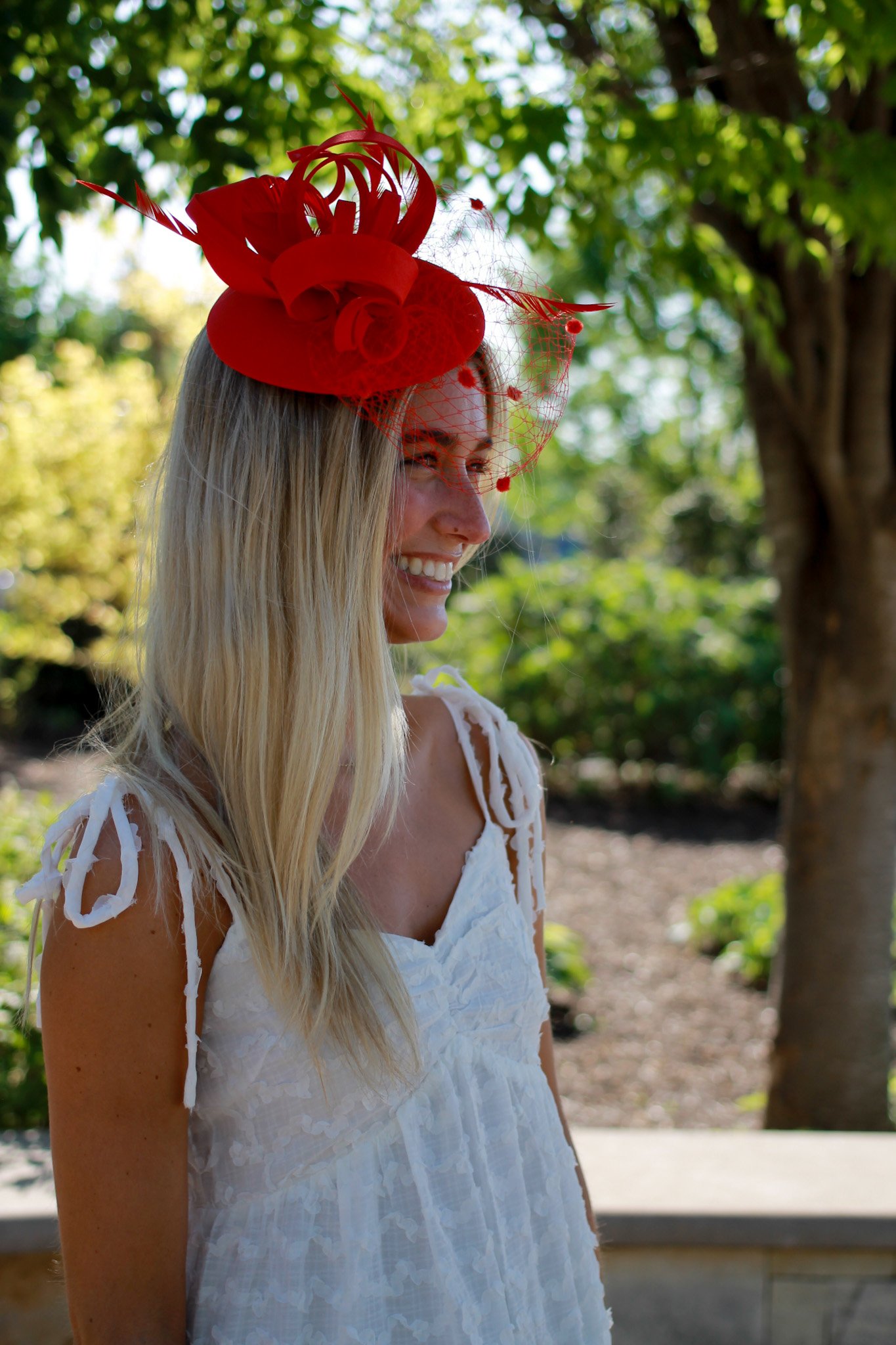 Pillbox Loop Fascinator with Veil Cherry