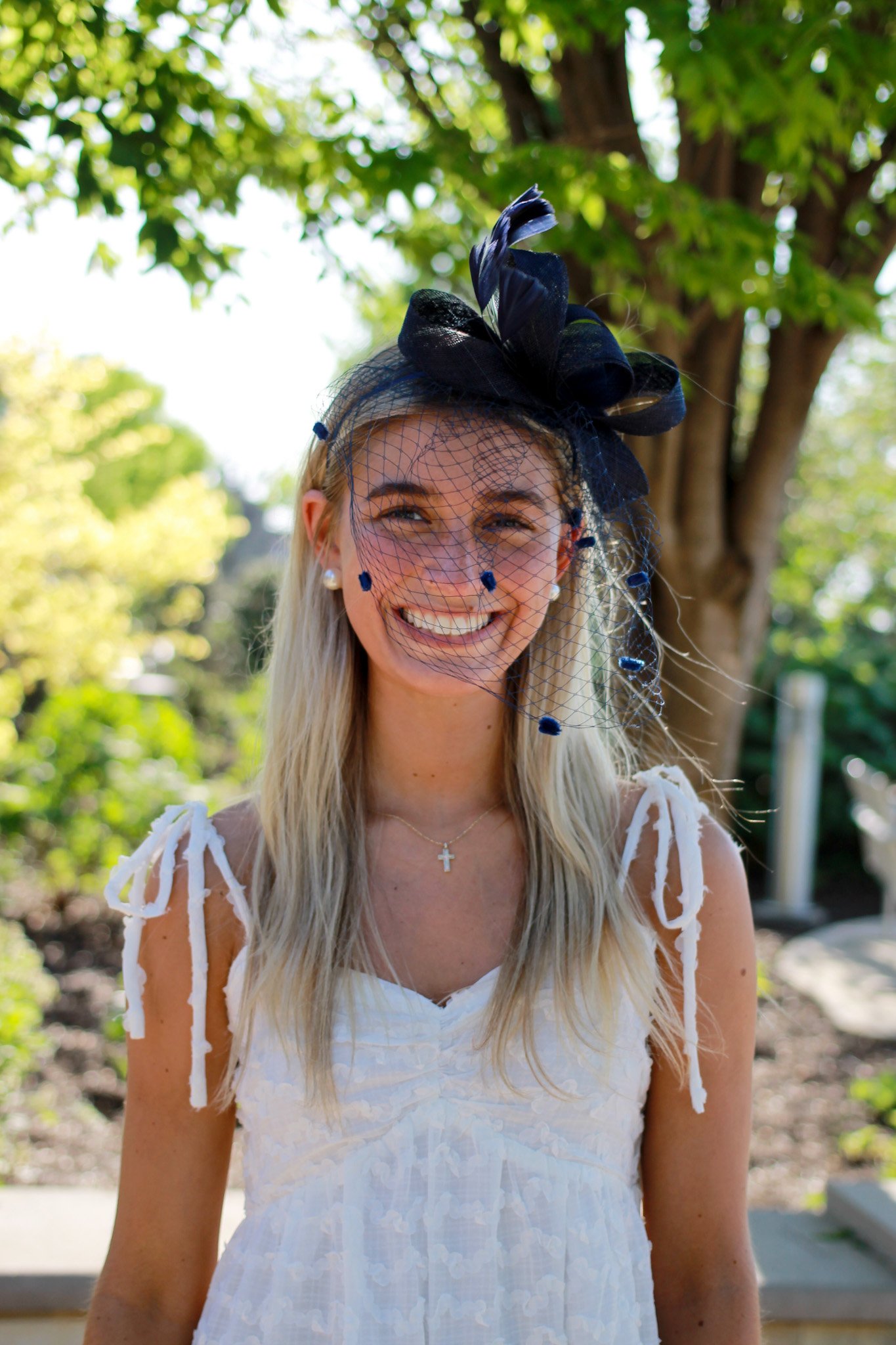Burlap Bow Headband Fascinator Navy