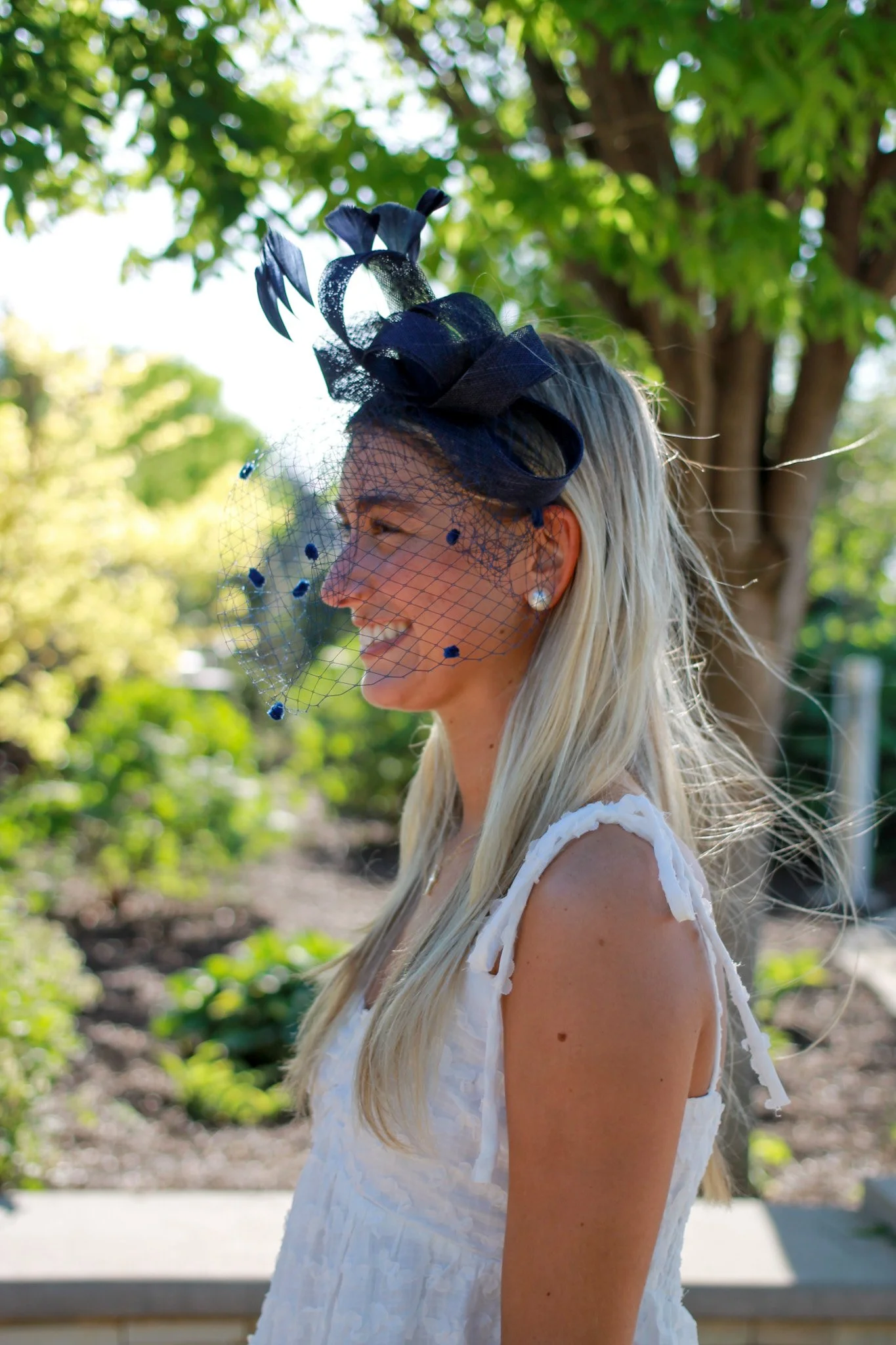 Burlap Bow Headband Fascinator Navy