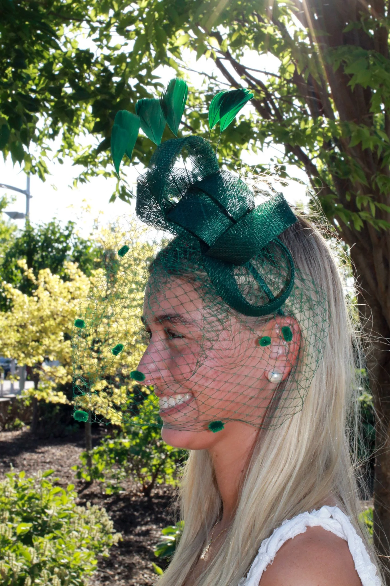 Burlap Bow Headband Fascinator Emerald