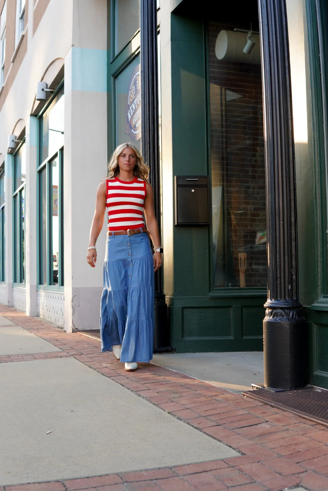 Tiered Button Maxi Skirt Chambray