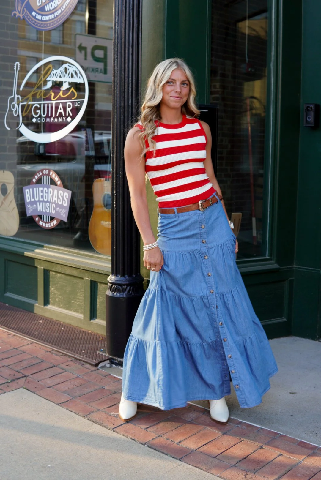 Tiered Button Maxi Skirt Chambray
