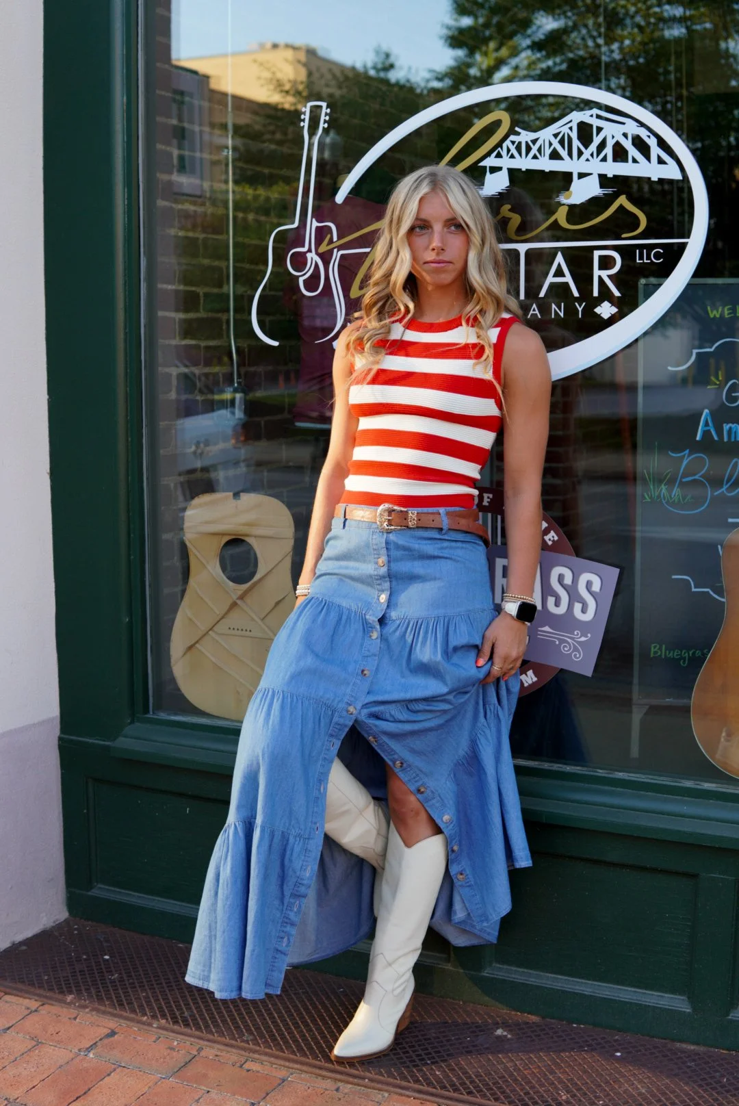 Tiered Button Maxi Skirt Chambray