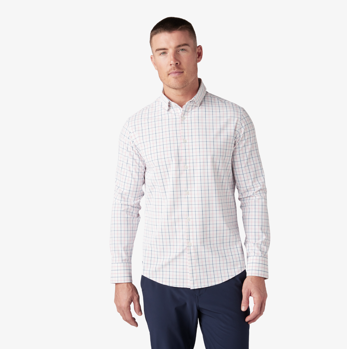 M+M Leeward No Tuck Dress Shirt True Pink Watershed Plaid