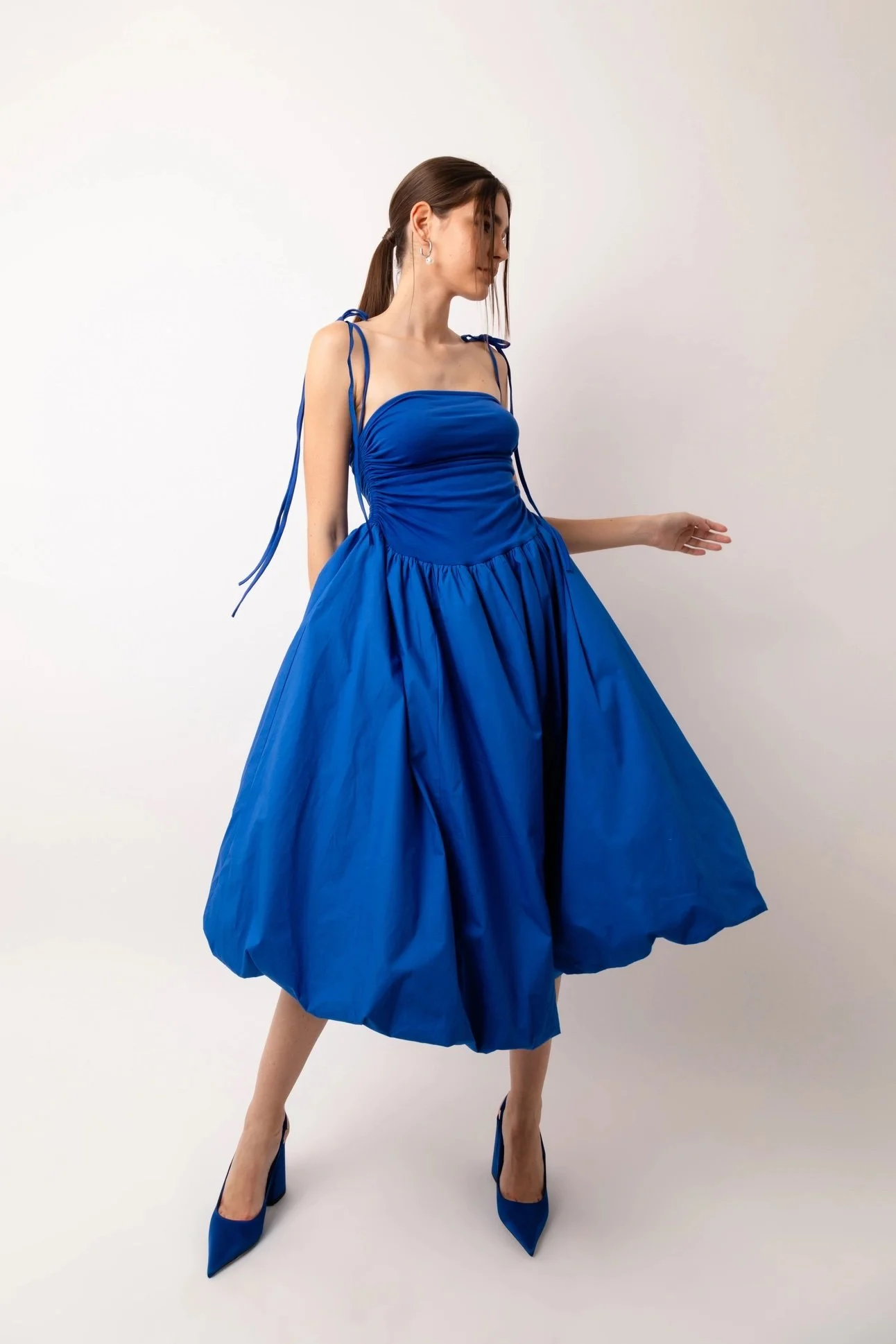 knee length dresses for ladies Dolly Puff Sleeve Midi Dress - Black main image 1