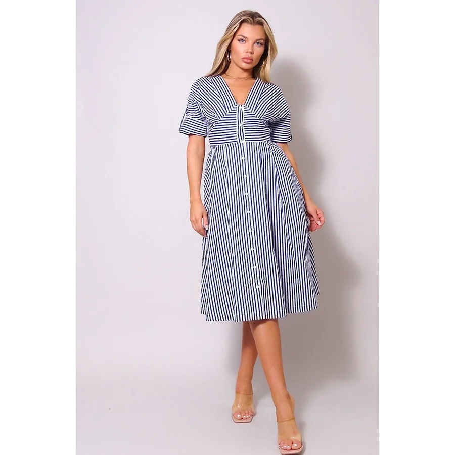 Muna Striped Cotton Sundress Navy