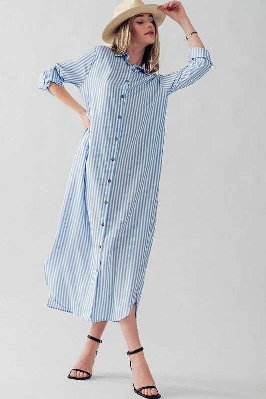 Elsie Striped Midi Shirt Dress Blue Byron & Barclay Elsie Striped Midi Shirt Dress Blue Byron & Barclay
